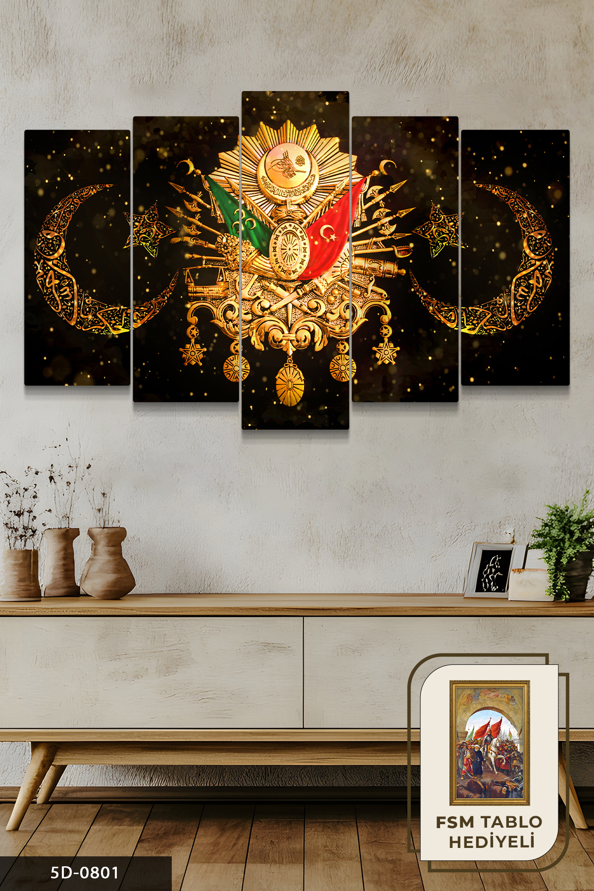 Coat of Arms of the Ottoman Empire Turkish Flag 5 Pieces Mdf Table