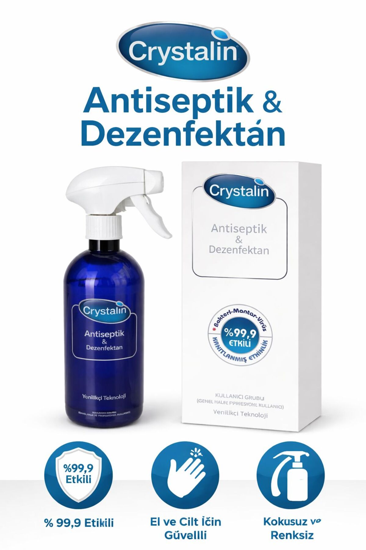 Crystalin 500 ML Sprey Başlıklı Antiseptik ve Dezanfektan - Fiyatı, Yorumları
