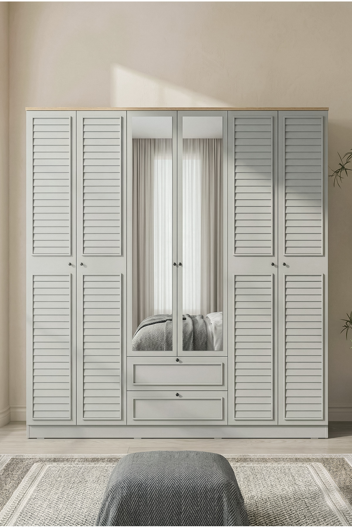 Taiga 6 Door 2 Drawer Wardrobe/Wardrobe 206x210x52 cm Ice Gray – Country Design