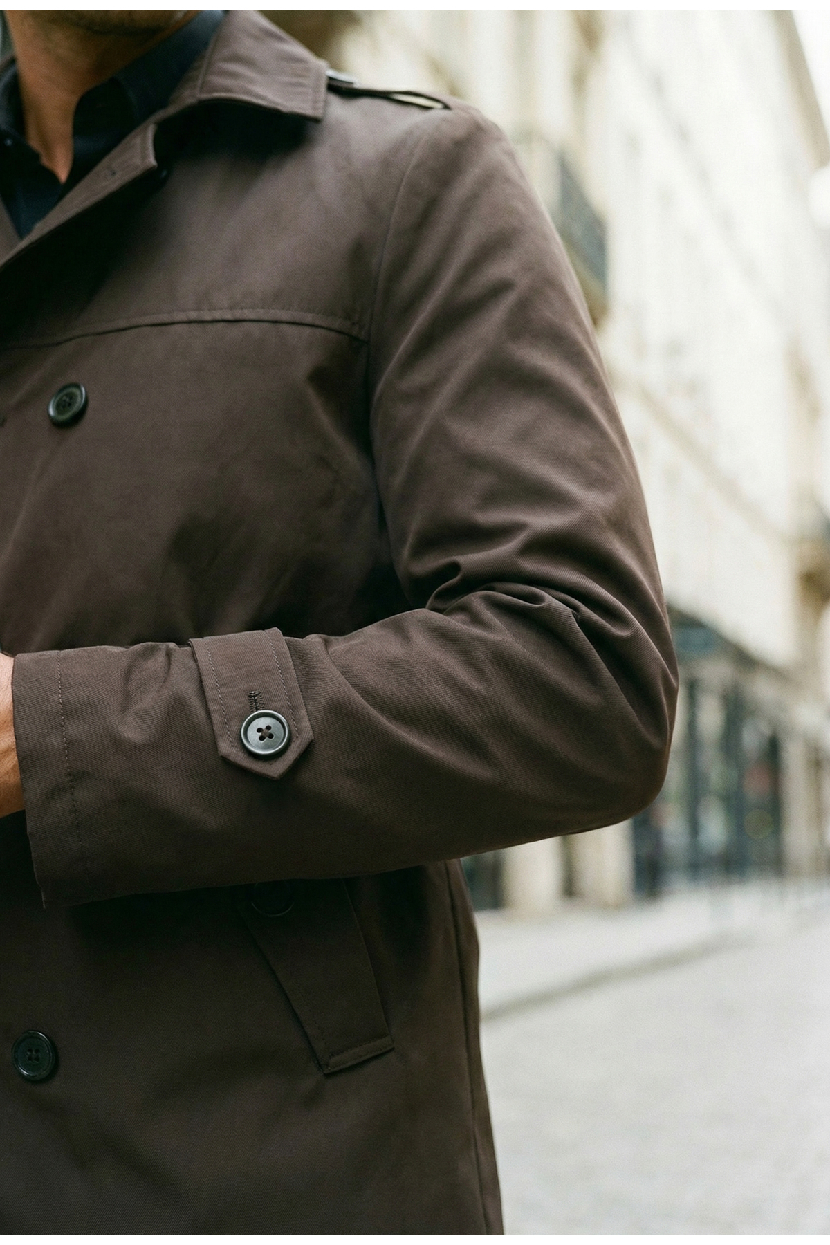 Mero Life  Erkek Mevsimlik Astarlı Kemerli Kruvaze Trençkot - Kahverengi - Görsel 6