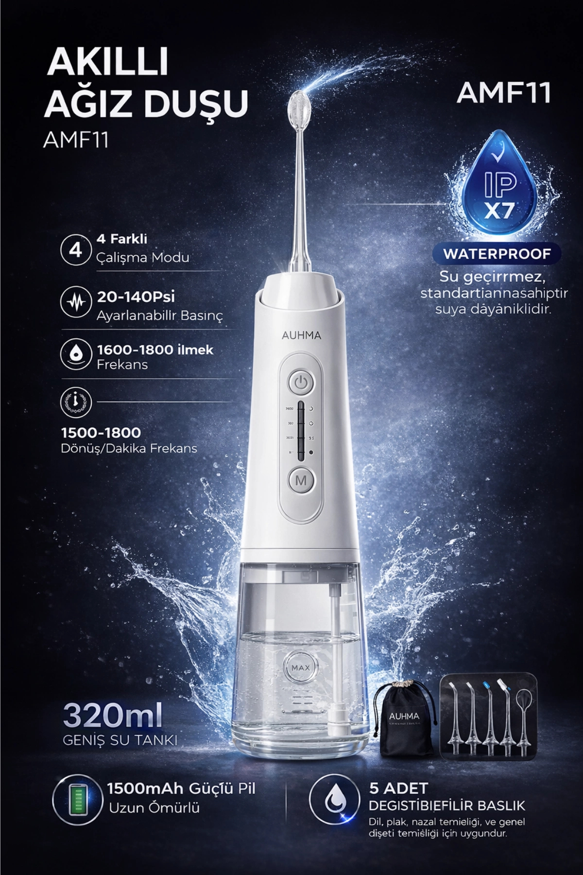 Blackbird Game Center Auhma AMF11 Akıllı Şarjlı Ağız Duşu - 320ml Su Haznesi, 4 Modlu, Diş Temizleme Cihazı - Fiyatı, Yorumları