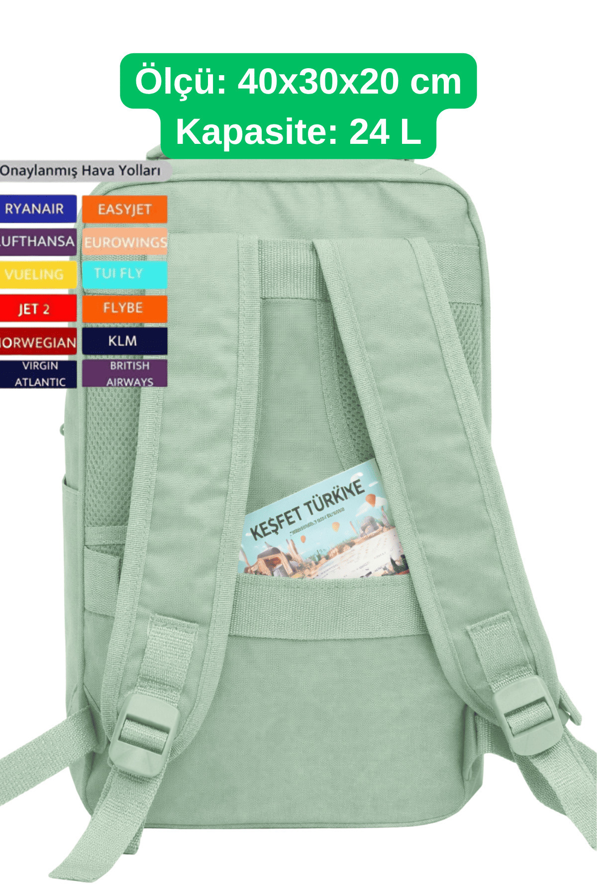 Jet Turtle  Seyahat Sırt Çantası 40cm 40x30x20 cm Pegasus, Wizz Air, Ryanair, El Valizi Koltuk Altı Valizi - Görsel 5