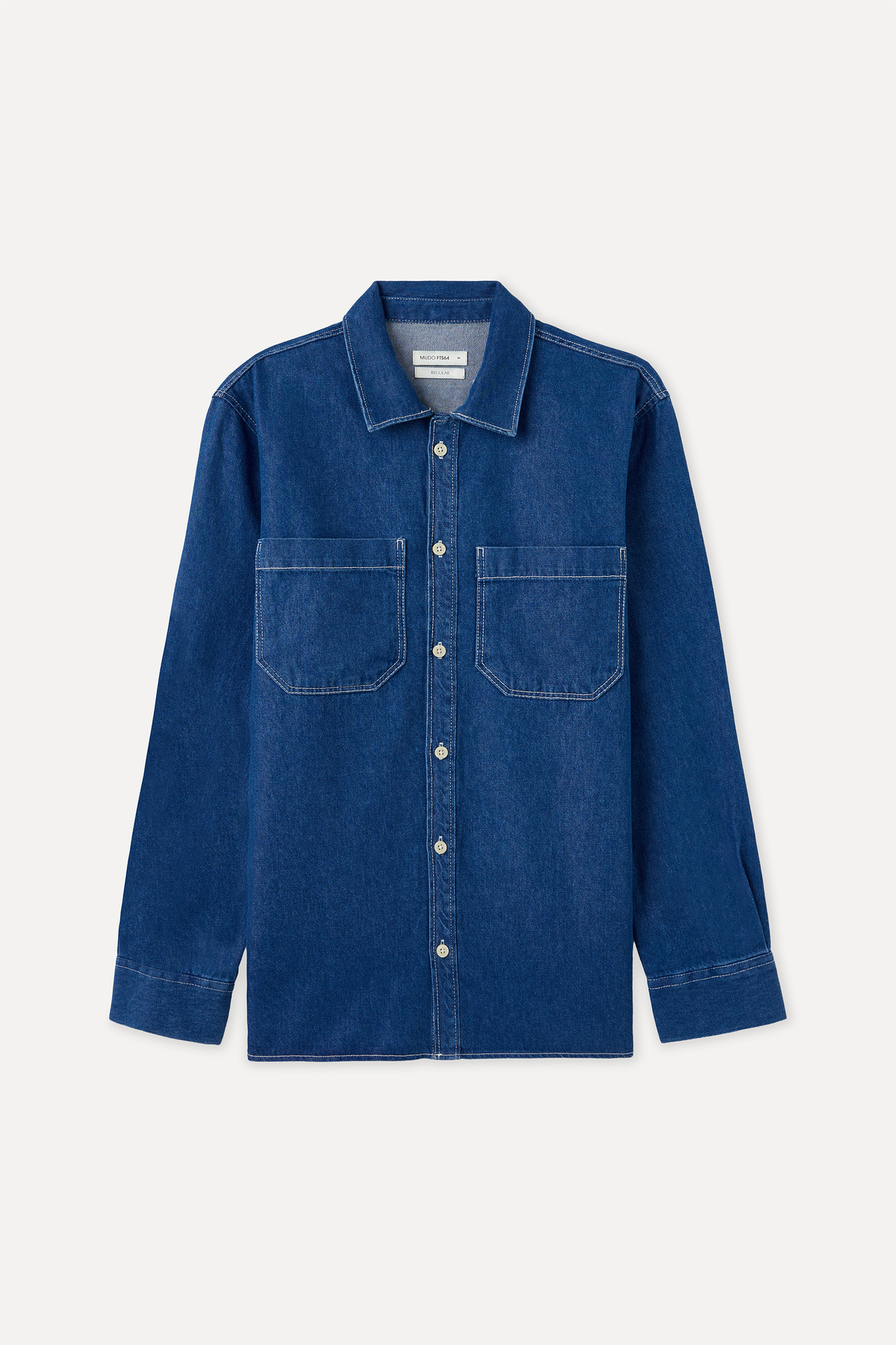 Mudo Erkek İndigo Regular Fit Çift Cepli Uzun Kollu Jean Gömlek görsel 5