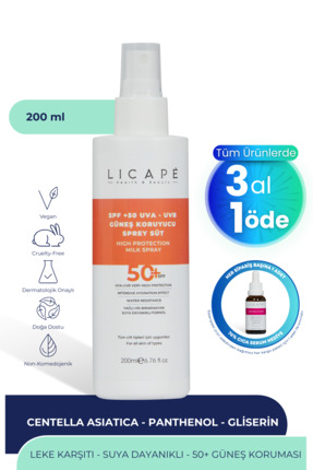 Licape Spf 50 Faktör Uva - Uvb Güneş Koruyucu Sprey Süt 200ml