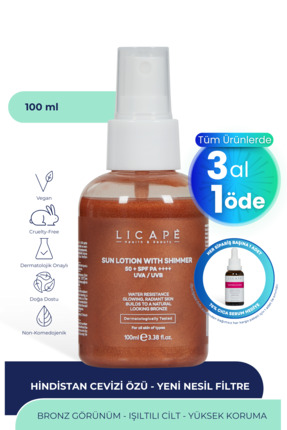 Licape Yüksek Koruma Suya Dayanıklı Işıltılı +50 Faktör Güneş Kremi 100ml