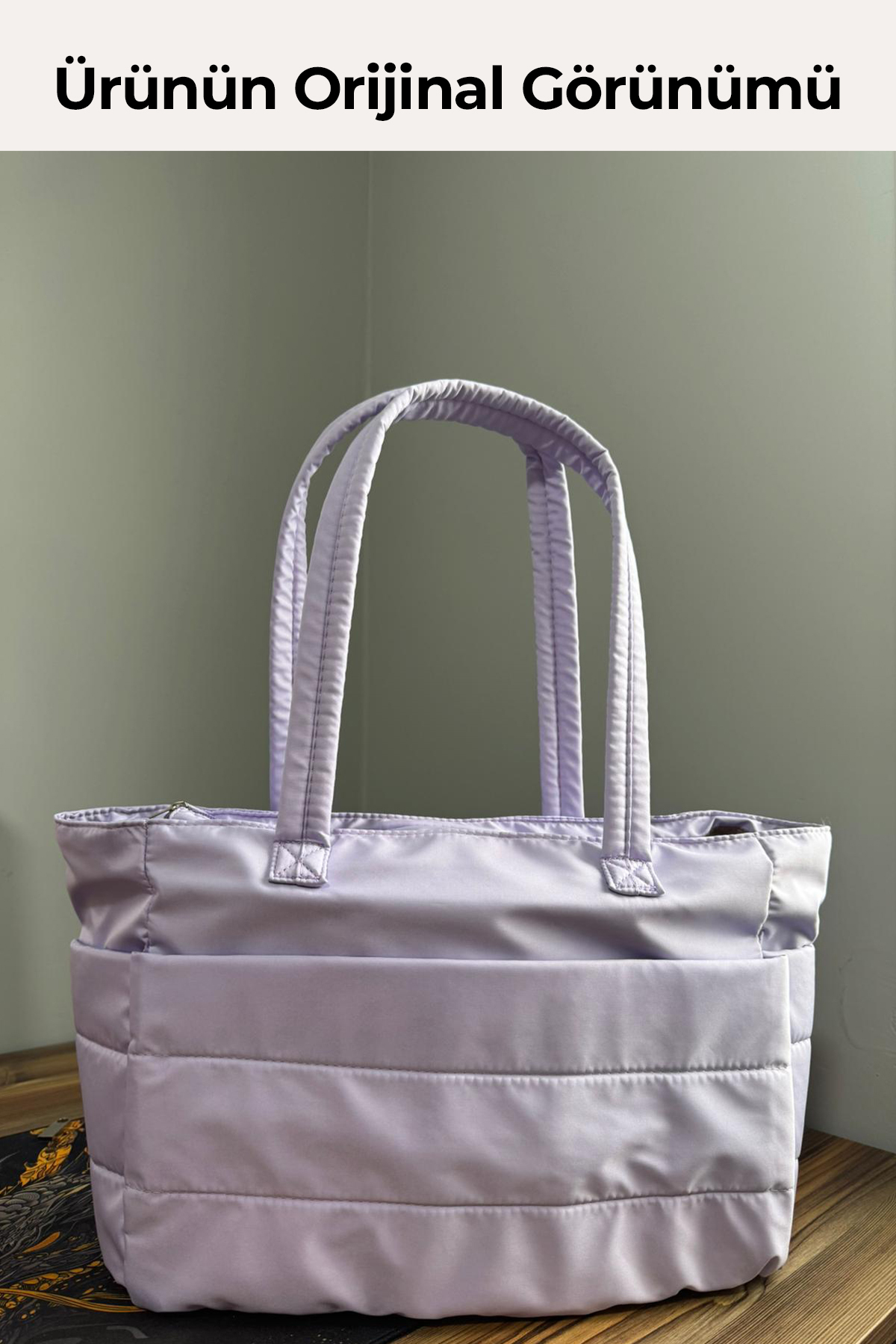 Compeia Kadın Lavanta Puffy Tote Bag Kabarık Kapitone Omuz Çantası Çok Bölmeli Günlük Seyahat ve El Çantası görsel 3