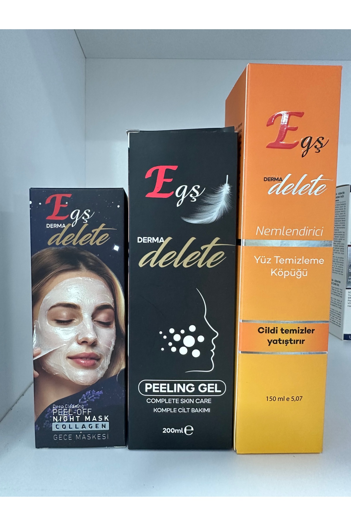 Egş DERMA delete ست سهتایی ژل لایهبردار + ماسک شب کلاژن + فوم پاککننده صورت — 1061