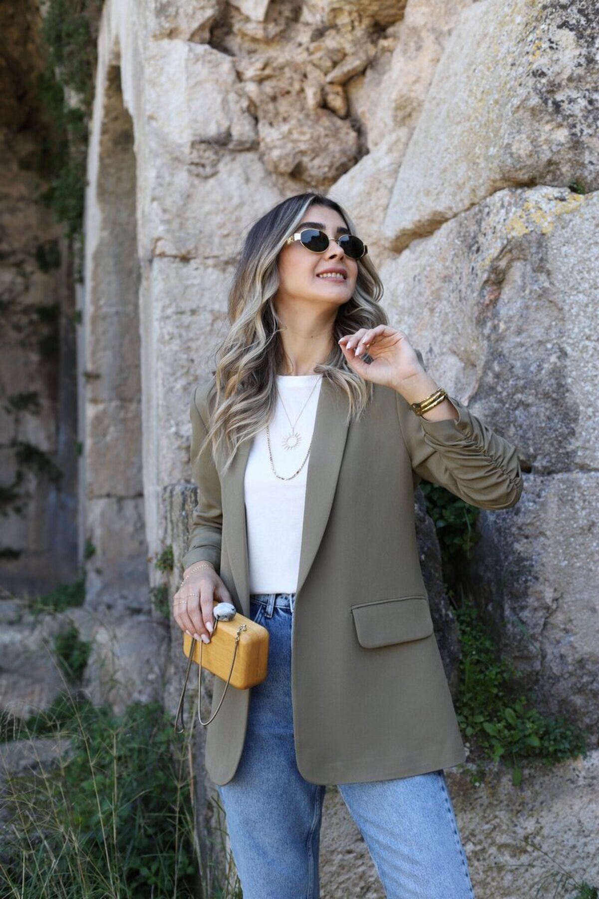 bytugcekaya  Haki Kol Büzgü Detay Blazer