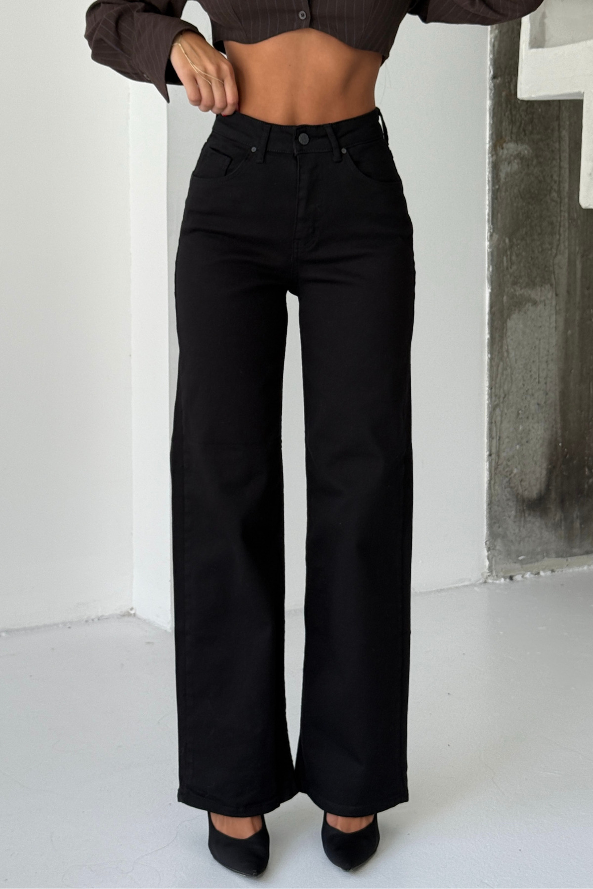 Black High Waist Wide Leg/Wide Leg Flexible/Lycra Palazzo Jeans