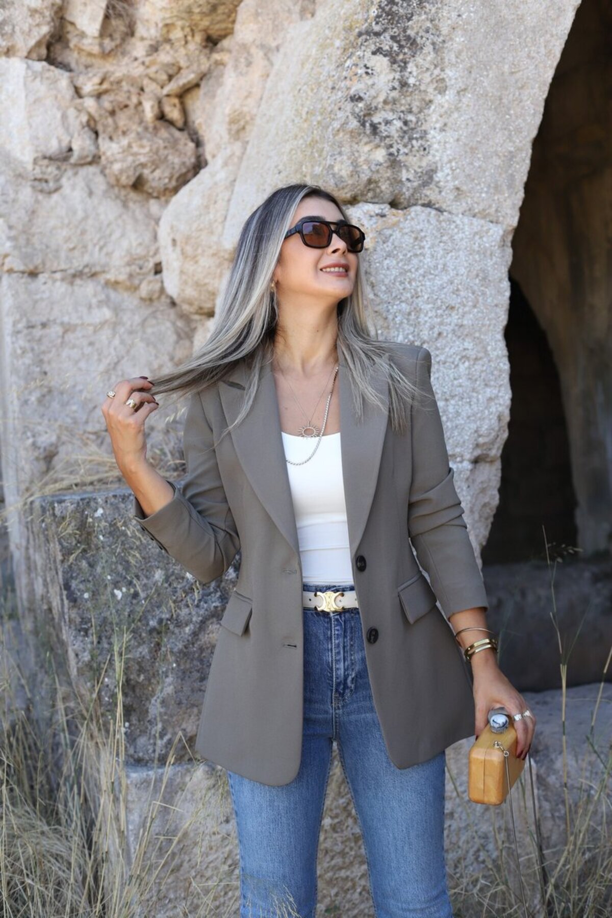 bytugcekaya  Haki Premium Nervür Detay Blazer