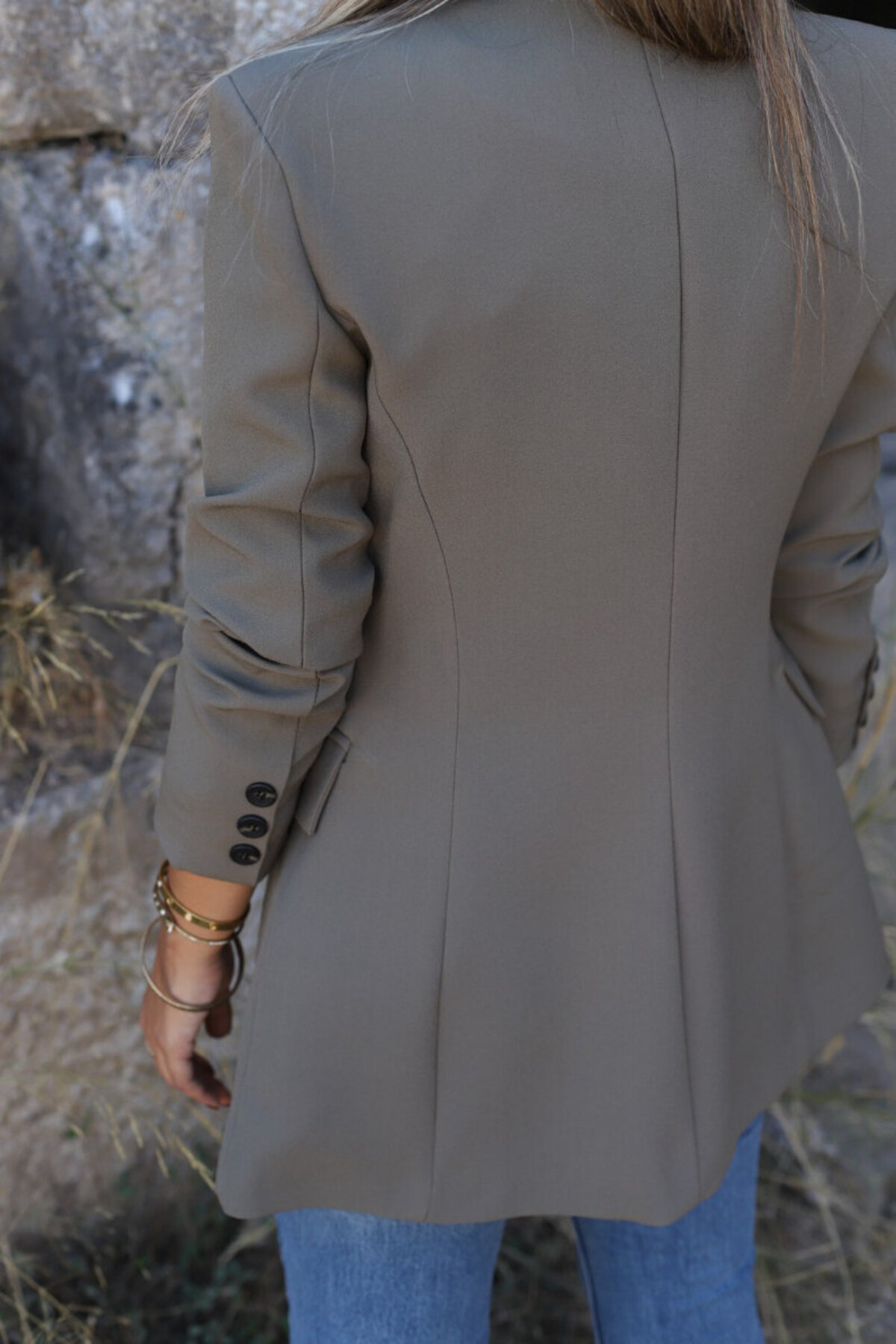 bytugcekaya  Haki Premium Nervür Detay Blazer - Görsel 4