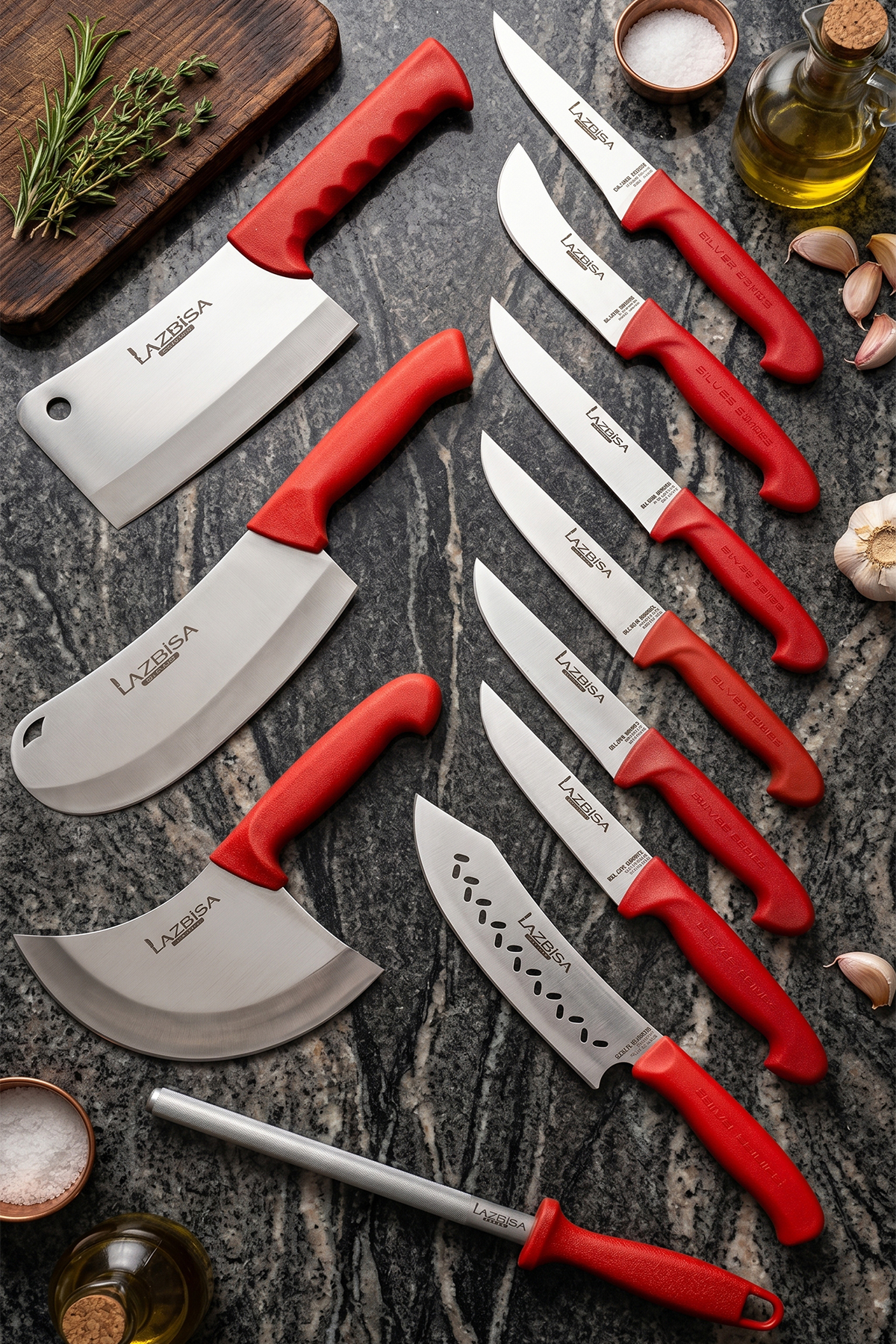 Silver Pro Series Kitchen Knife Set 11 Pieces Meat Bread Vegetable Dumpling Chef Knife Table Line (MFP-784)