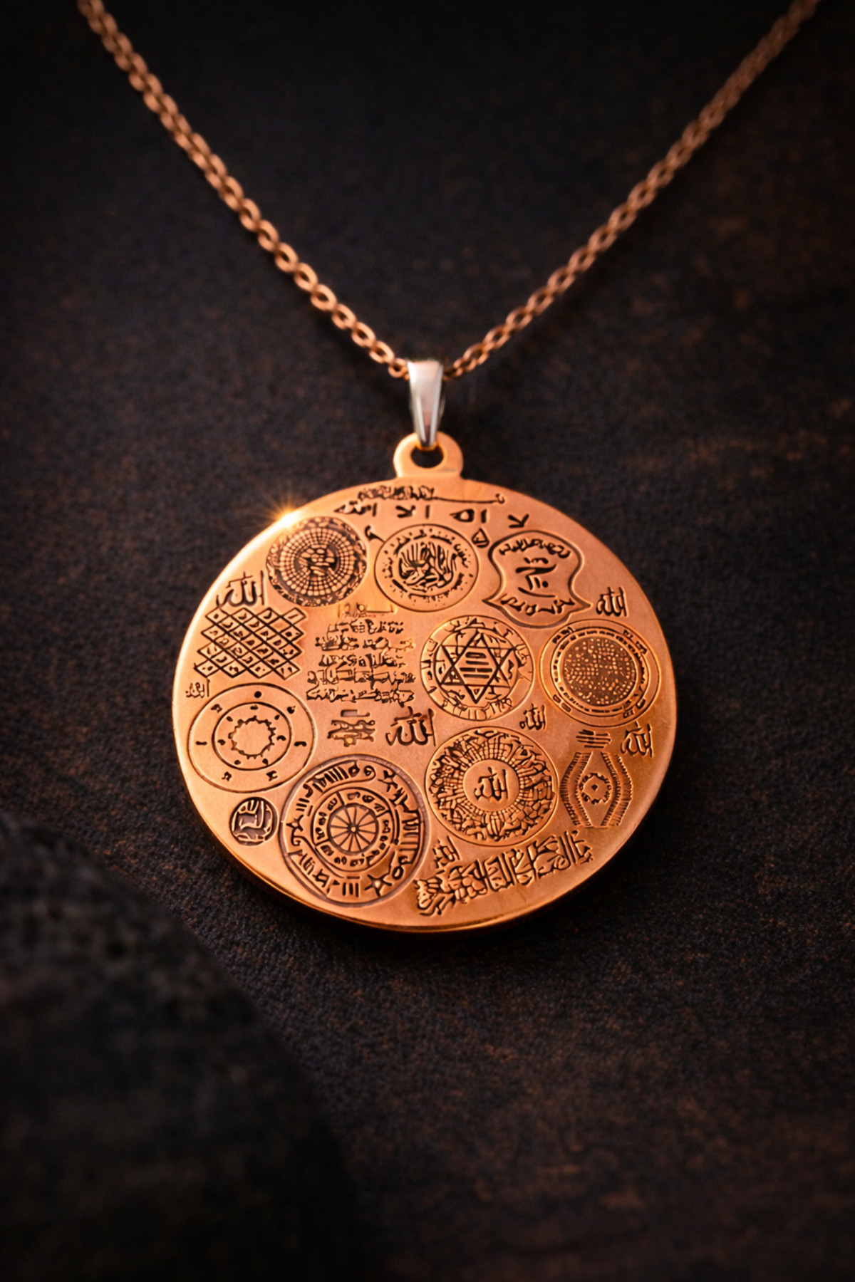 Copper Medallion Necklace with Summons Protection Prayer – Protection Prayer Male Female