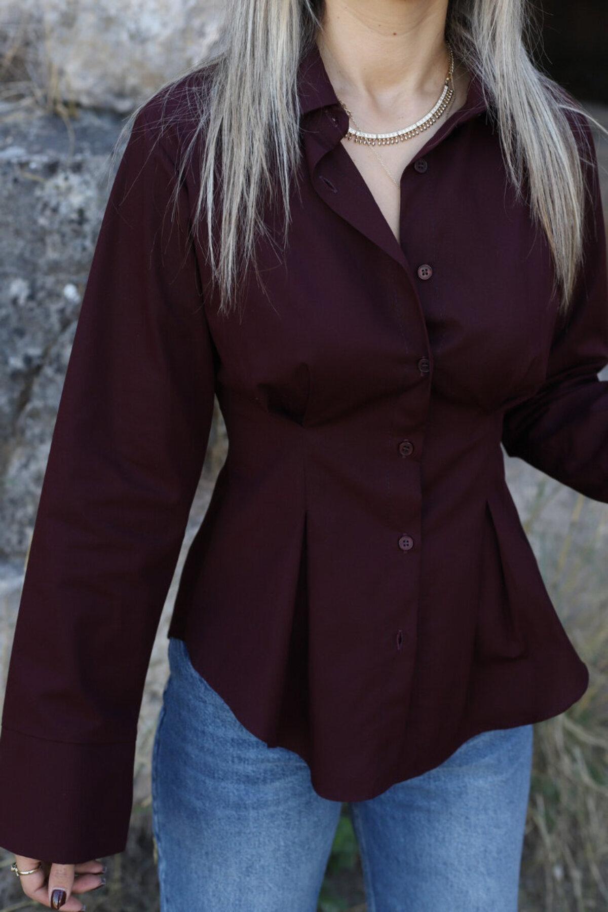 bytugcekaya  Bordo Pilili Gömlek - Görsel 2