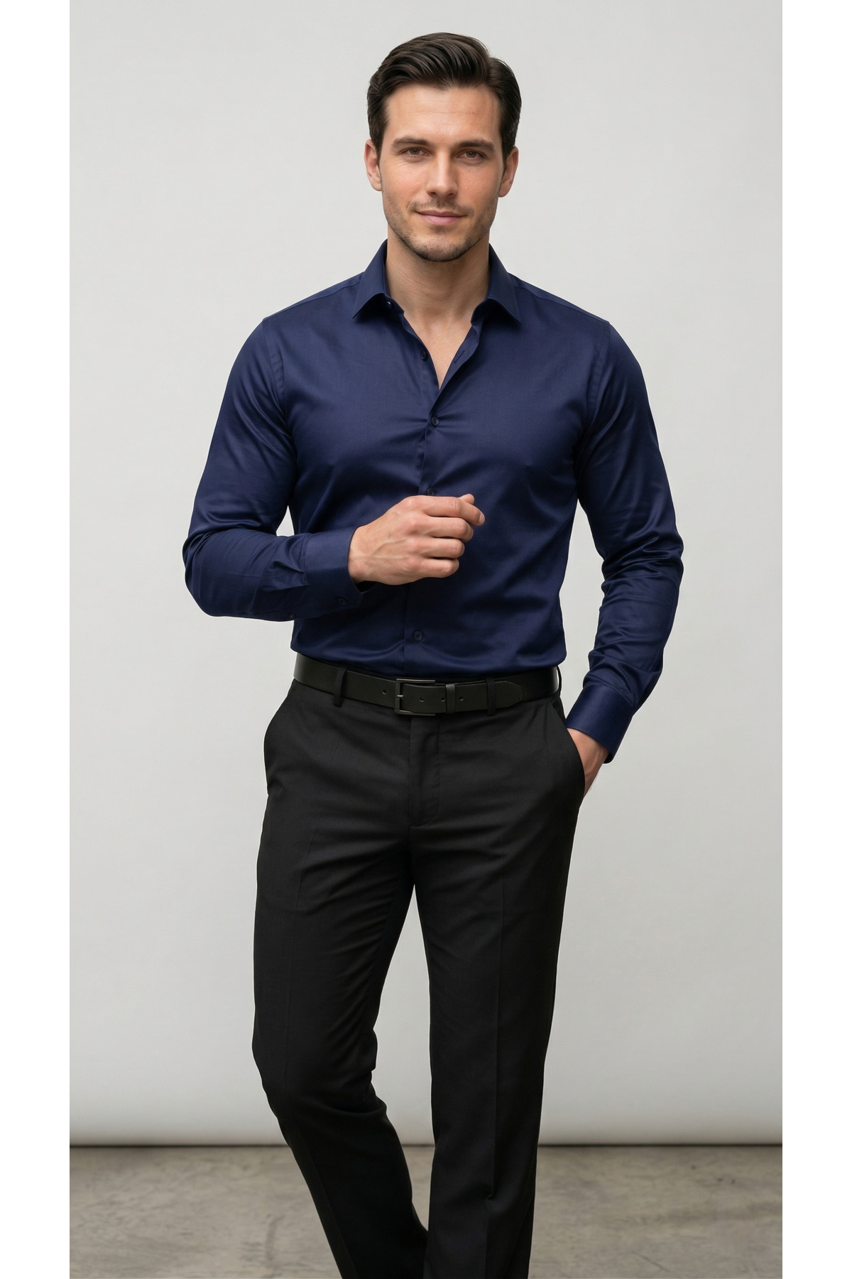 viyamen Erkek Slim Fit Klasik Saten Gömlek görsel 4