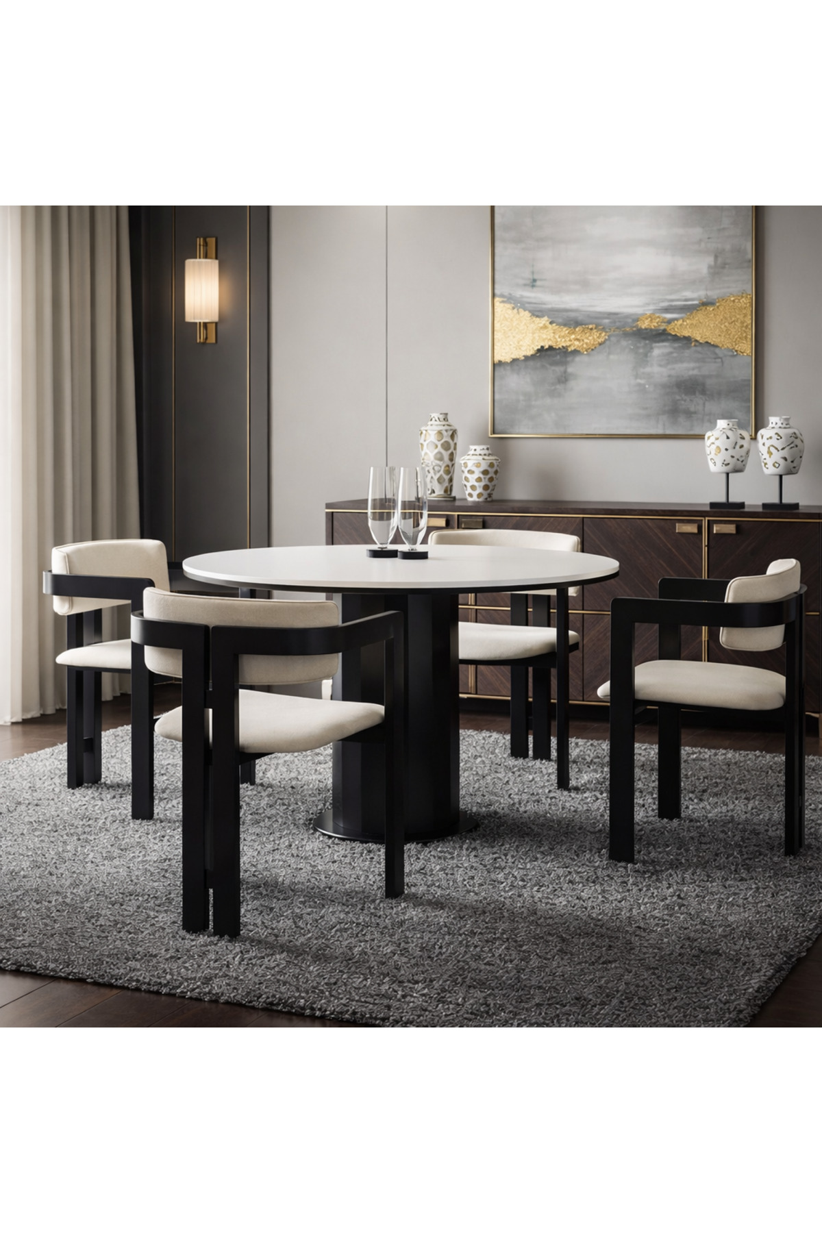 VETROWOOD Zara Yemek Masası Takımı 110x110 cm Parlak Beyaz Lak