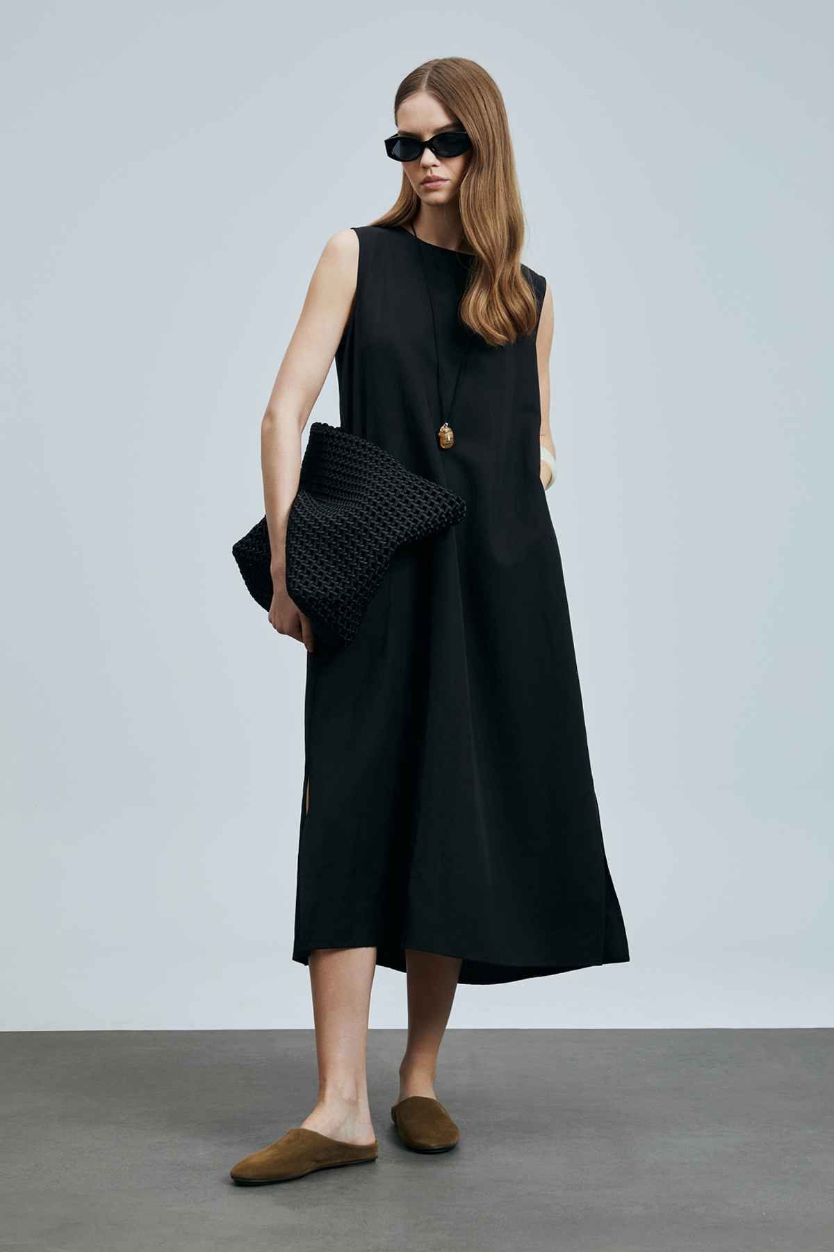 Lufian  Grace Kadın Lyocell Karışımlı Keten Elbise Siyah - Görsel 2