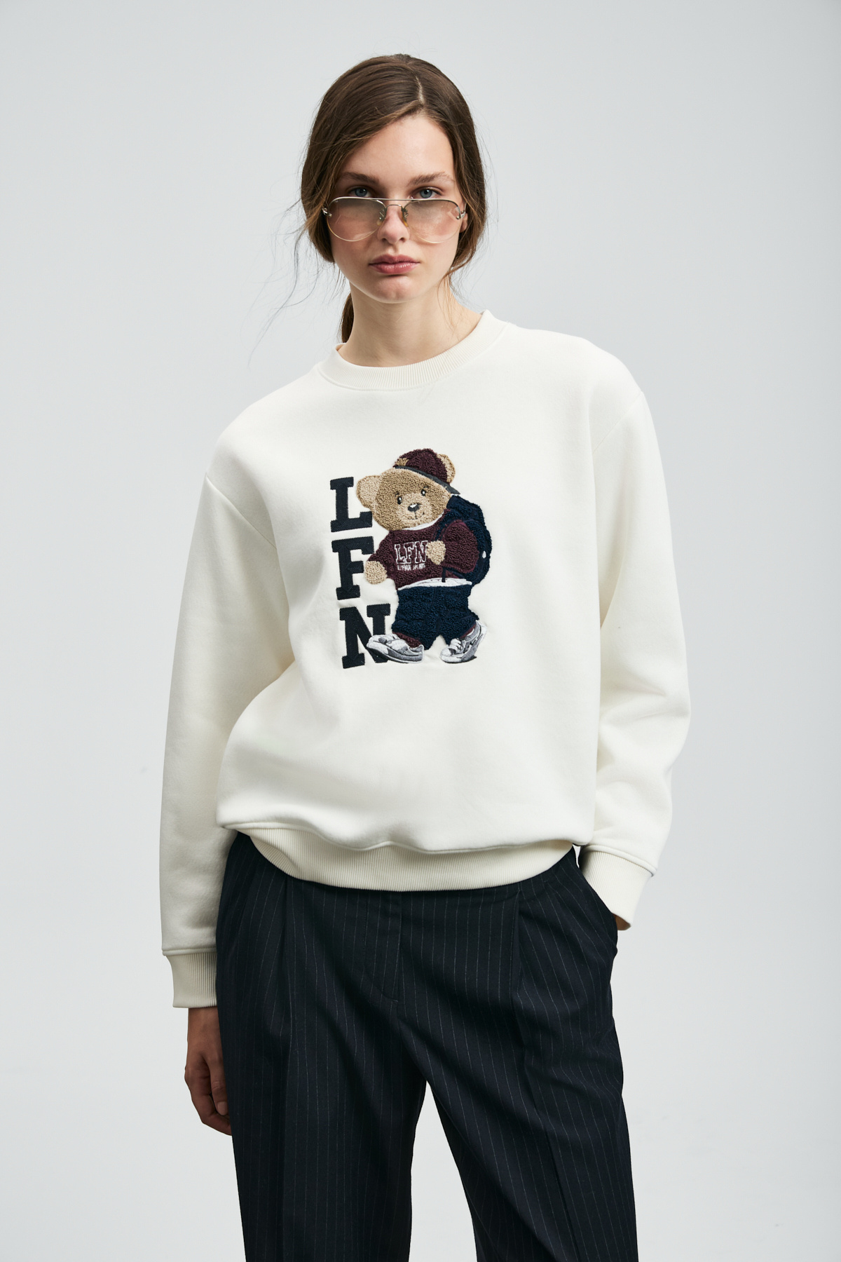 Lufian  Dıamond Kadın Örme Sweatshırt Kırık Beyaz - Görsel 2