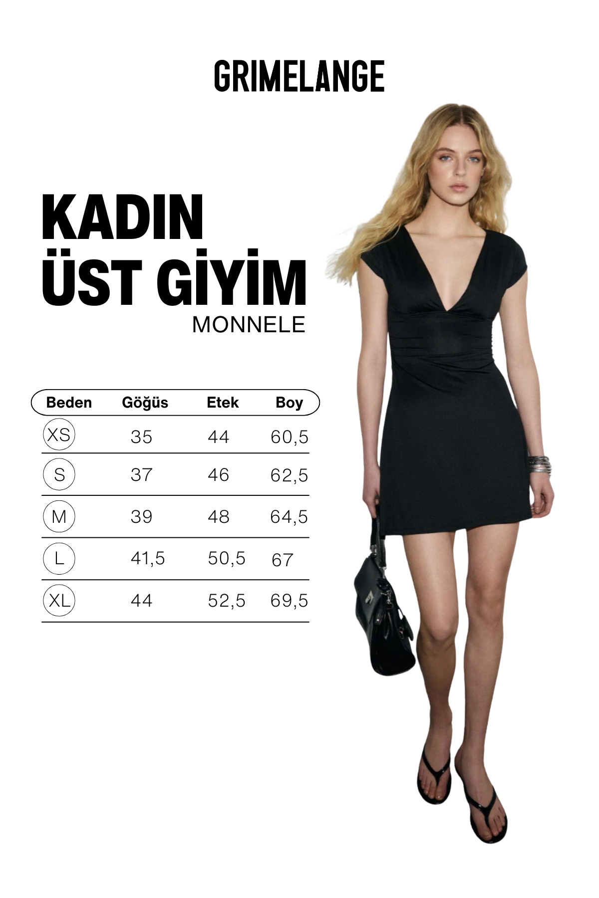 GRIMELANGE MONNELE Kadın Derin V Yakalı Vucuda Oturan Mini Siyah Elbise görsel 6