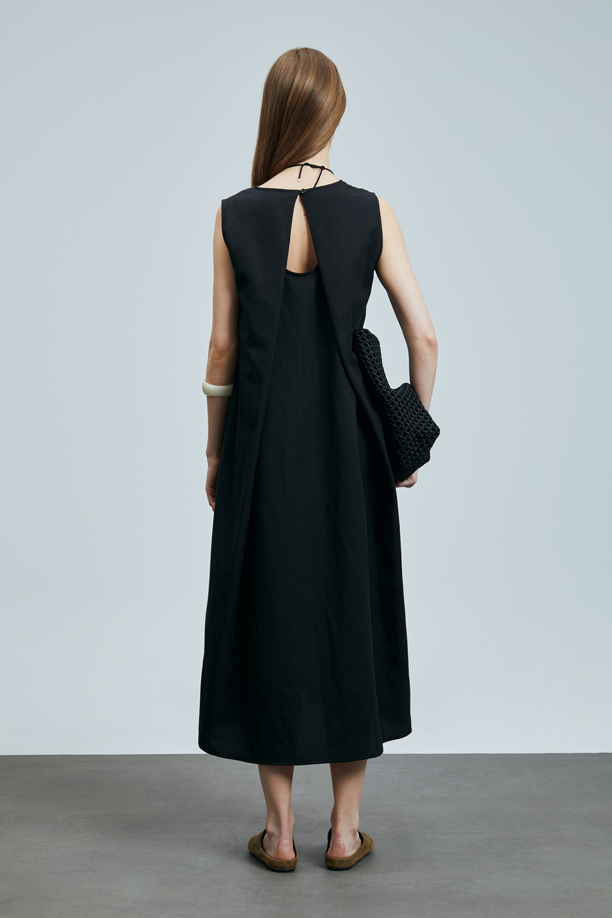 Lufian  Grace Kadın Lyocell Karışımlı Keten Elbise Siyah - Görsel 6