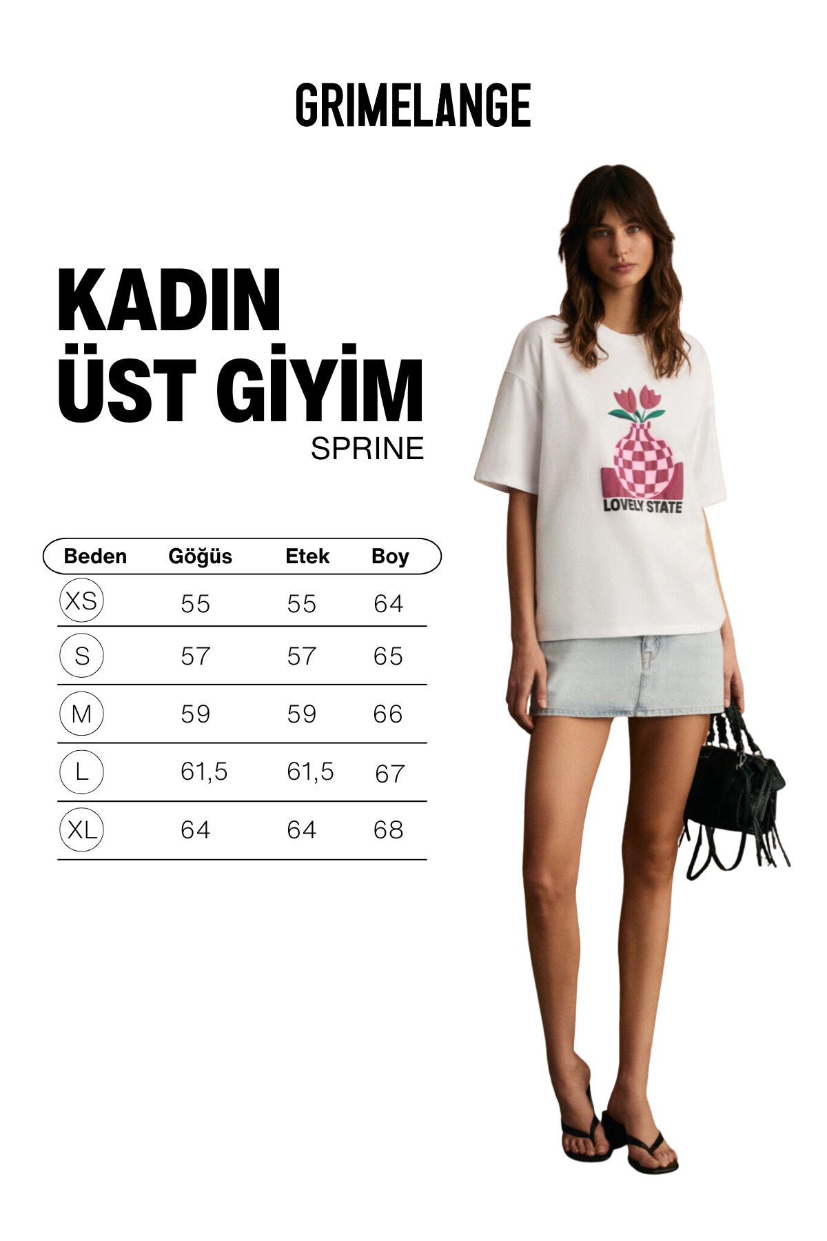 GRIMELANGE  SPRINE Kadın Yumuşak Kumaşlı %100 Pamuklu Baskılı Regular Beyaz T-Shirt - Görsel 6