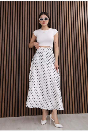 Yaren Moda Kadın puantiyeli modal kumaş Etek(kemerli)