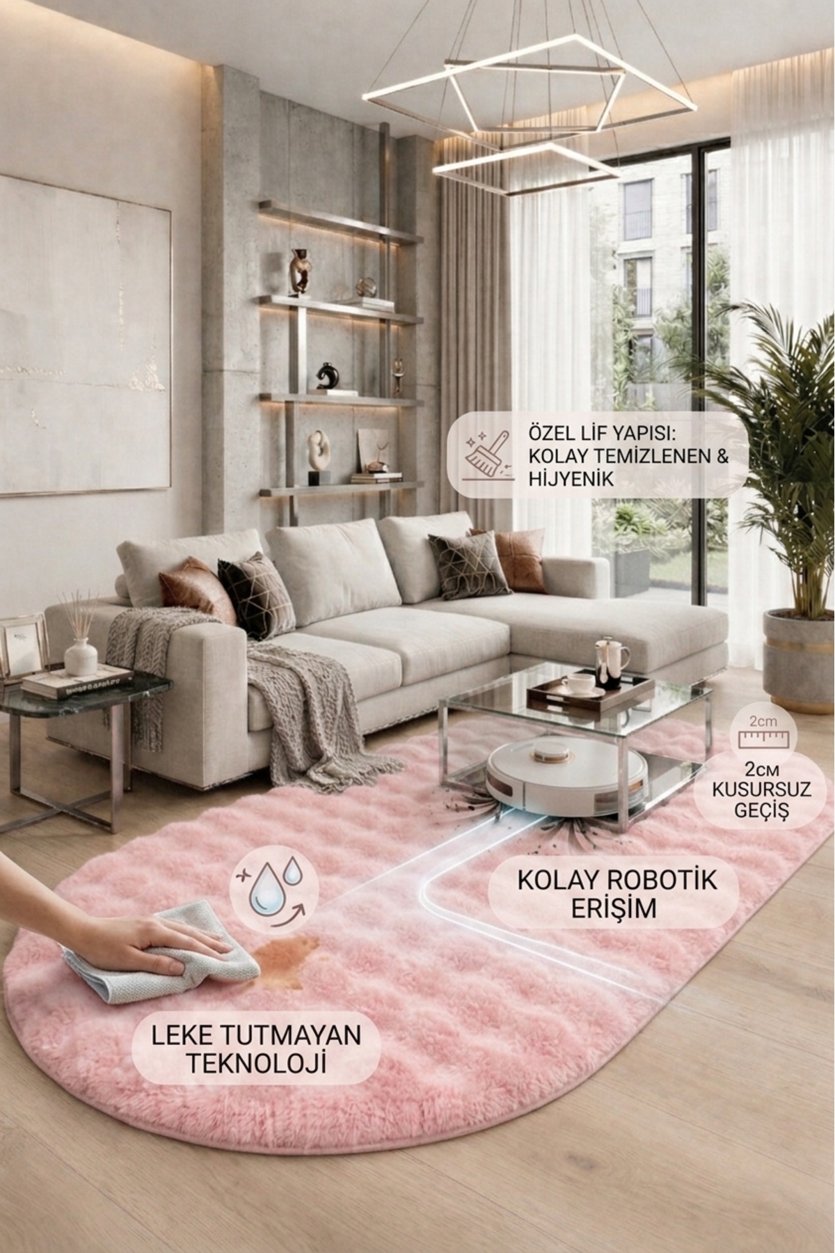 KEVLİNE Yumuşak, Bubble, Kaymaz Taban, Yıkanabilir, Tozumaz, Puffy, Post, Peluş Halı, Kesme Yolluk