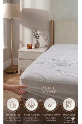 Ahsela Home Kapitone Fitted Su Sıvı Geçirmez Full Kenar Yatak Koruyucu Beyaz ...