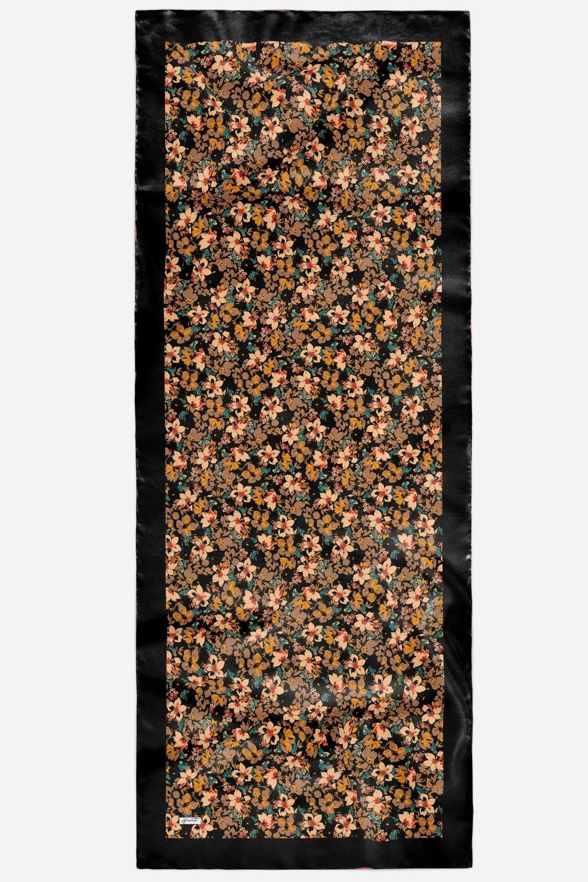 AFVENTE  Akışkan Çiçek Desen Karamel Soft Pamuk Şal - Görsel 2