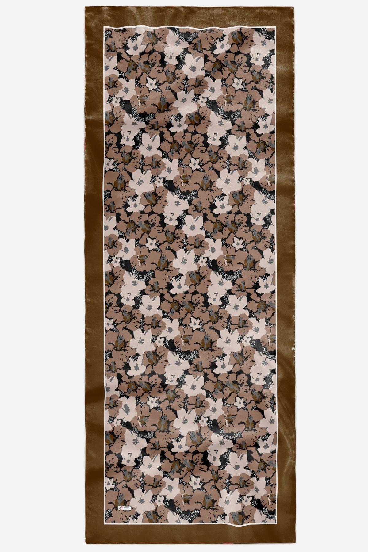 AFVENTE  Yaprak Desen Çikolata Kahve Soft Pamuk Şal - Görsel 2