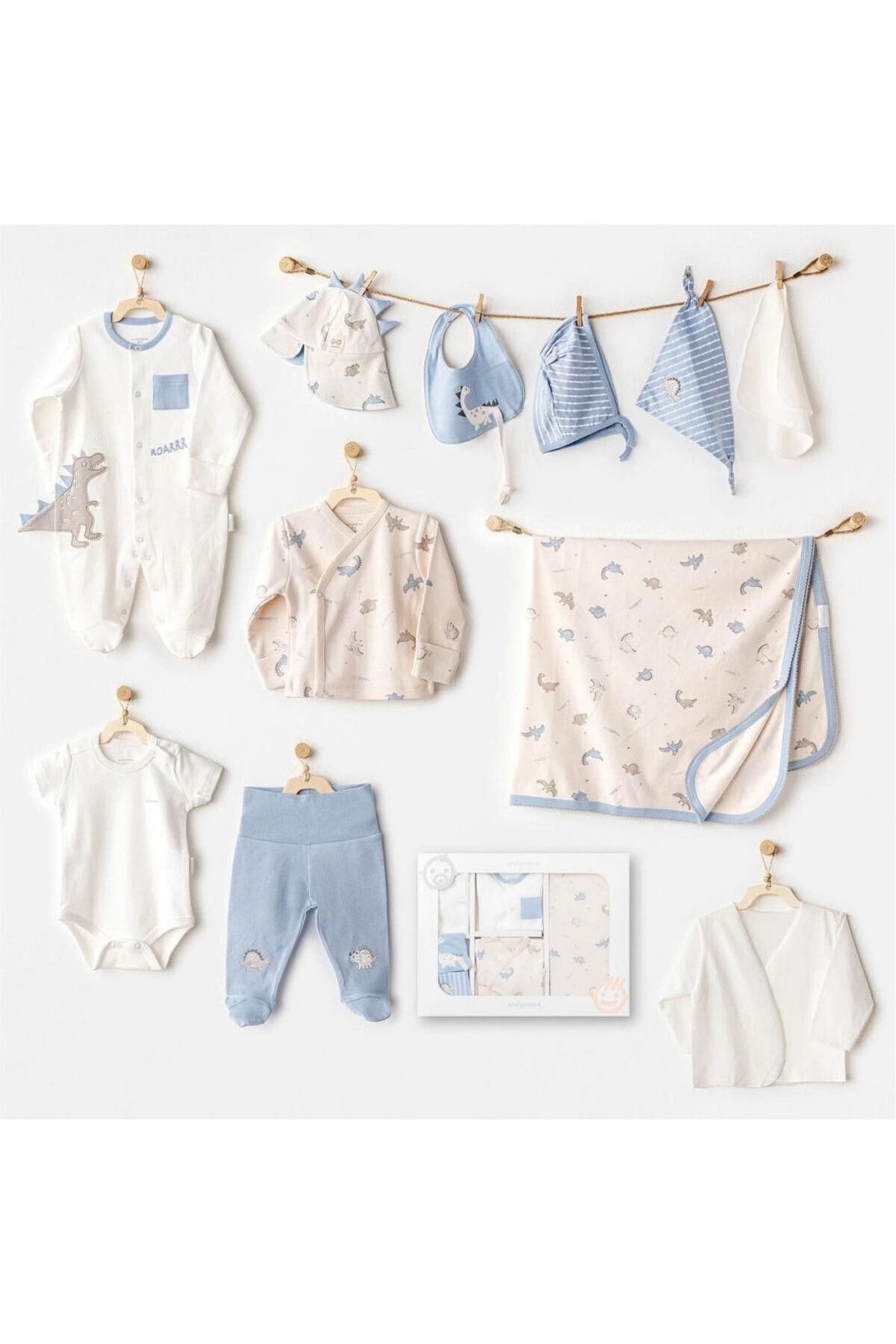 Ac25911 Newborn Set Dino 10-Piece Hospital Exit Beige