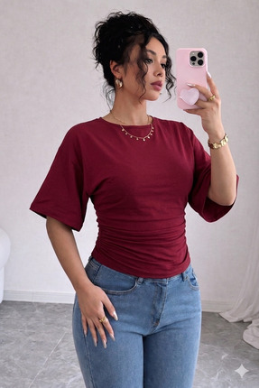peri tower Kadın Pamuklu Yumuşak Kumaş Bluz Drapeli Şık Günlük Model (Crop De...