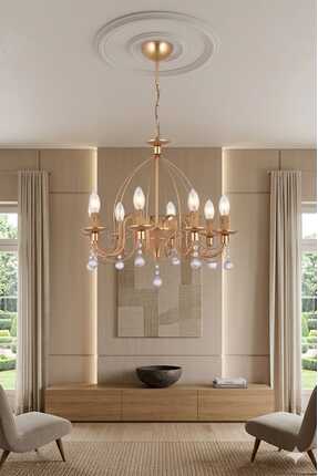 VK HOME AYDINLATMA Hümayun Lüx Taşlı Avize 8 Li (GOLD)