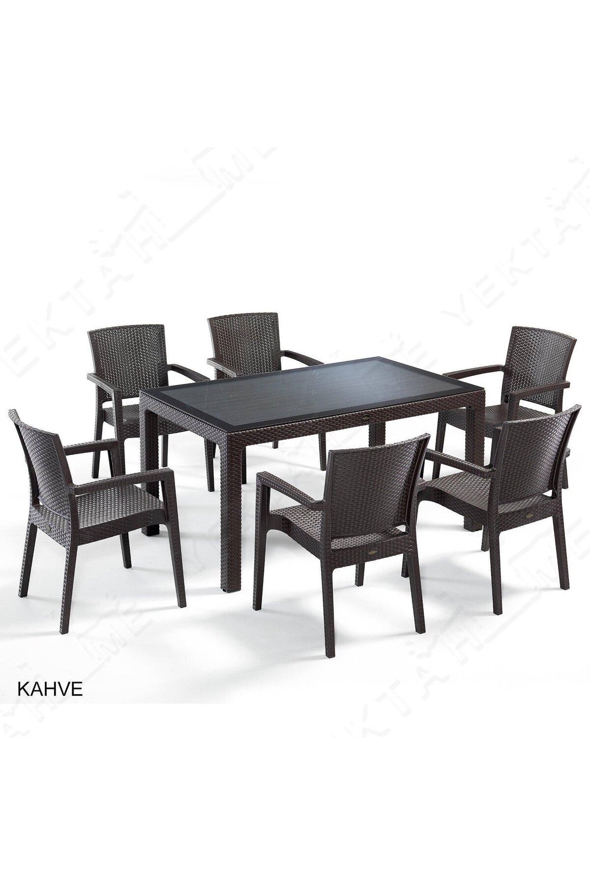 Liverno Rattan Model 90x150 Glass Table Set 6-Piece Chair