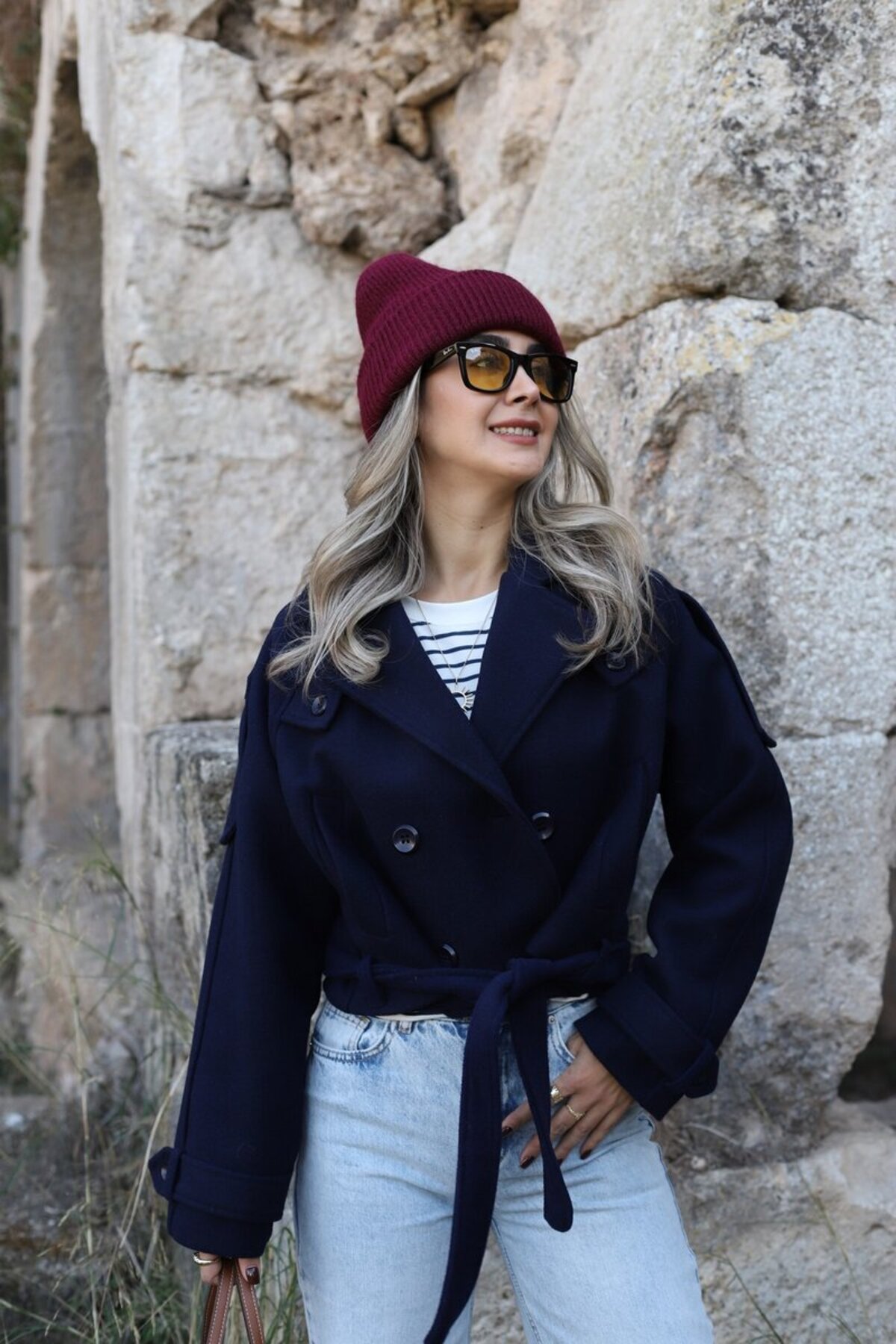 bytugcekaya Lacivert İç Astarlı Kısa Kaşe Kaban