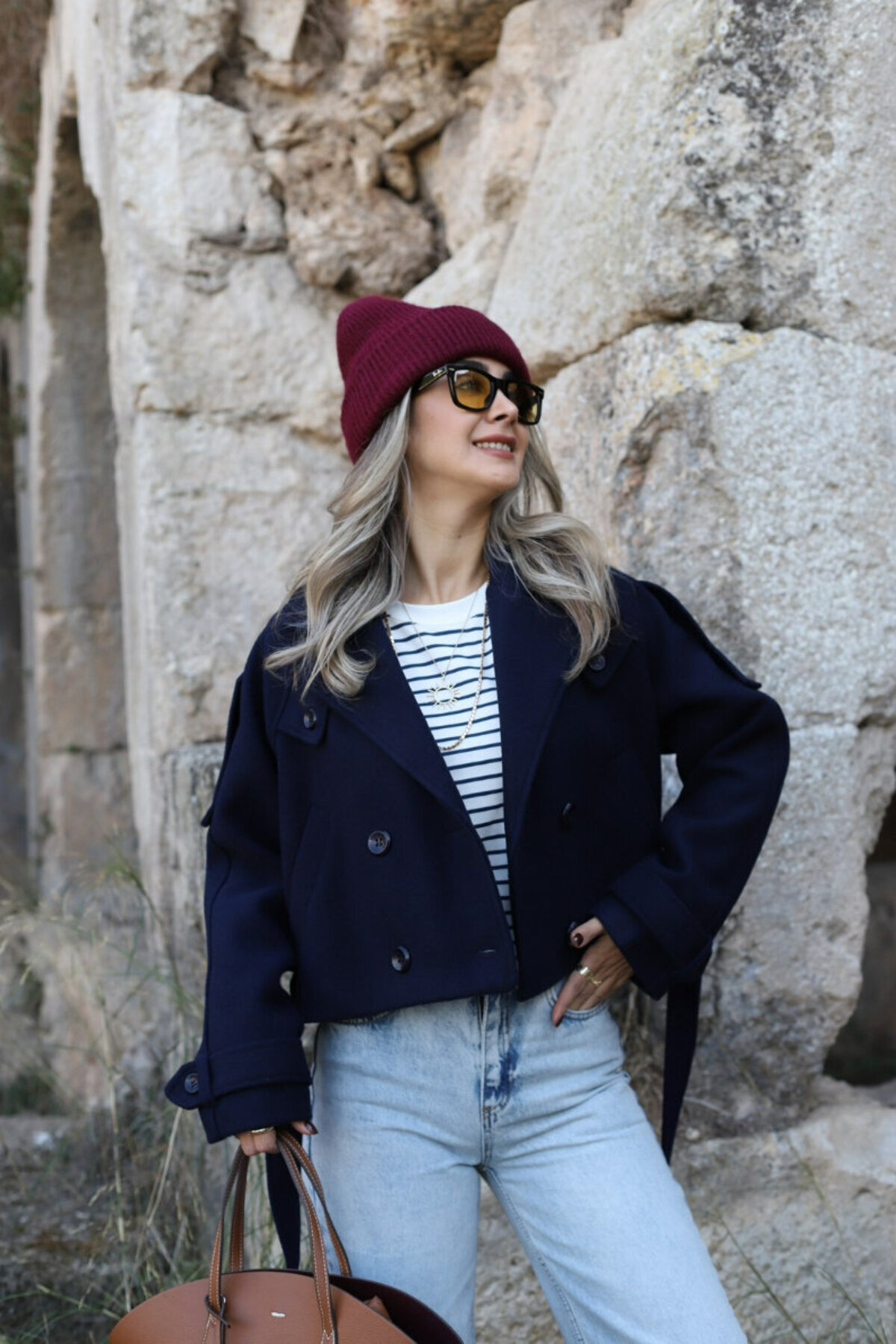 bytugcekaya Lacivert İç Astarlı Kısa Kaşe Kaban görsel 5