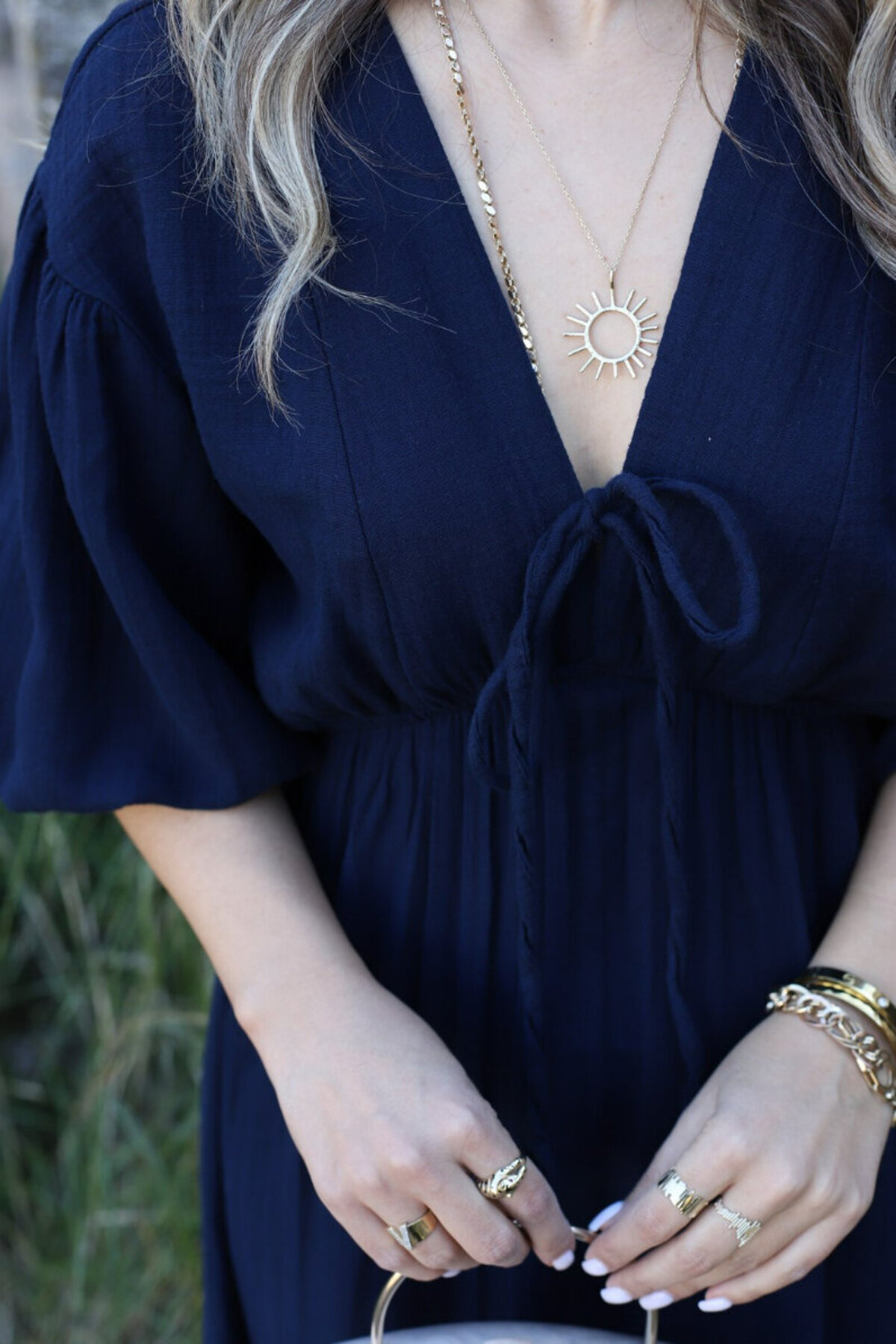 bytugcekaya  Lacivert Balon Kol Müslin Elbise - Görsel 4