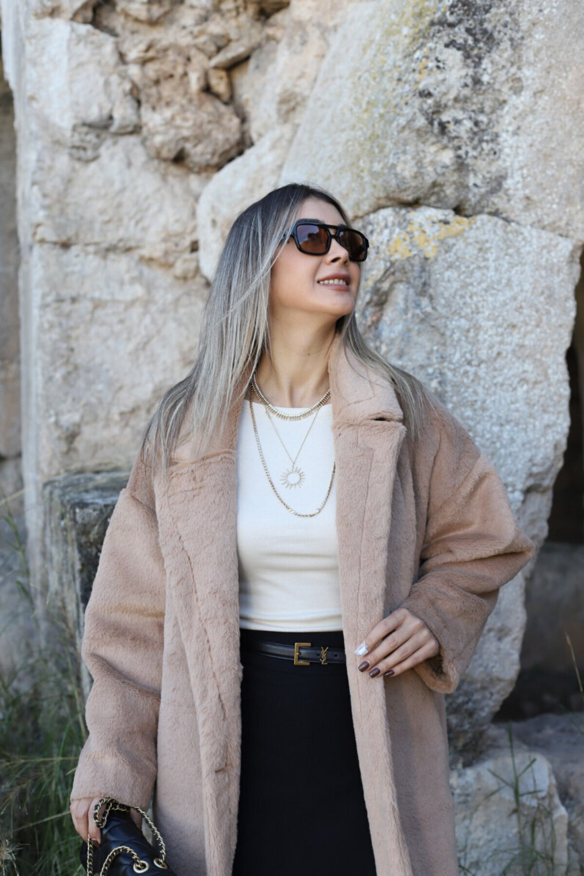bytugcekaya Camel Standart Beden Kürk Kaban görsel 4