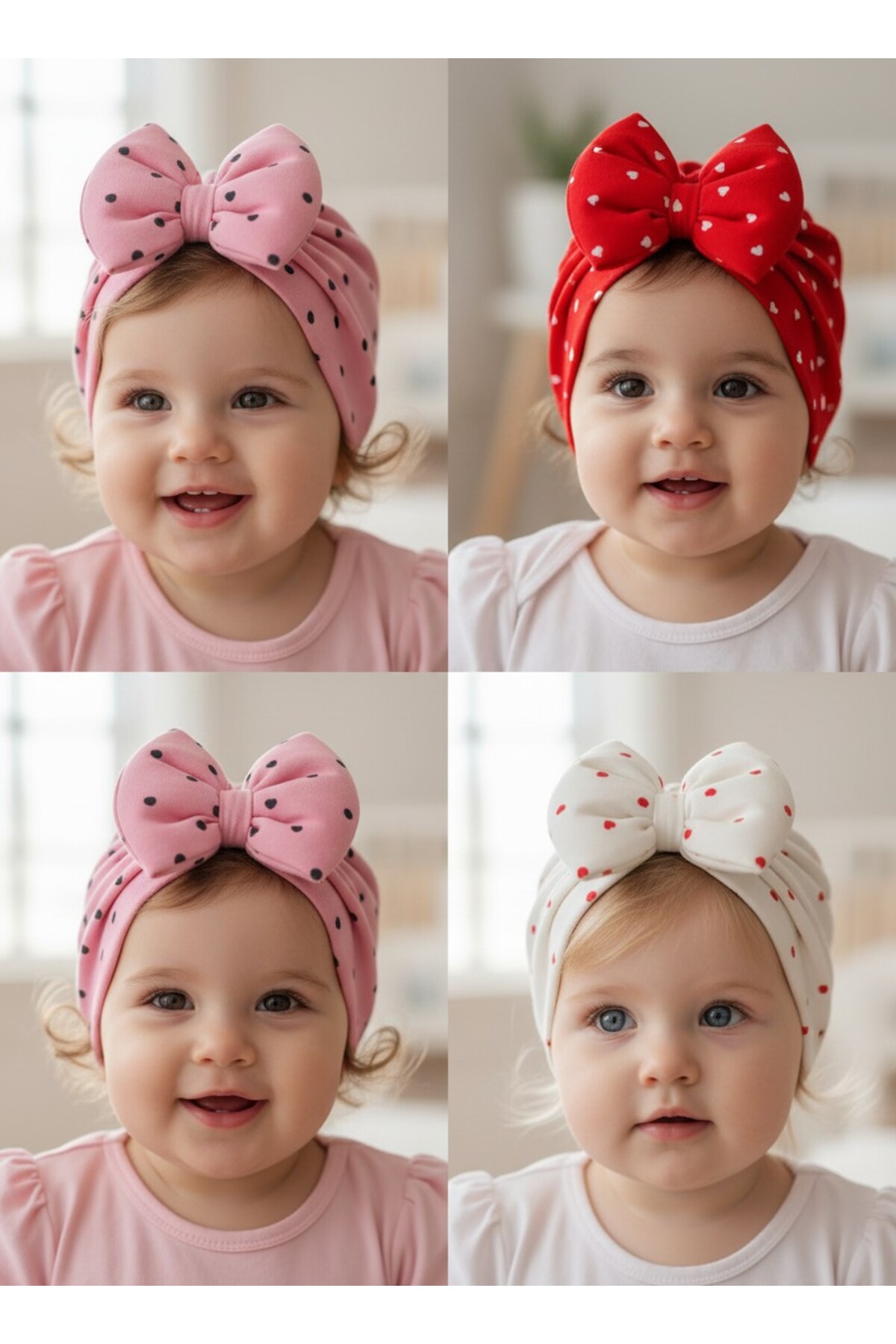 3-PIECE COMBED COMBED COTTON BABY GIRL BONNET SET