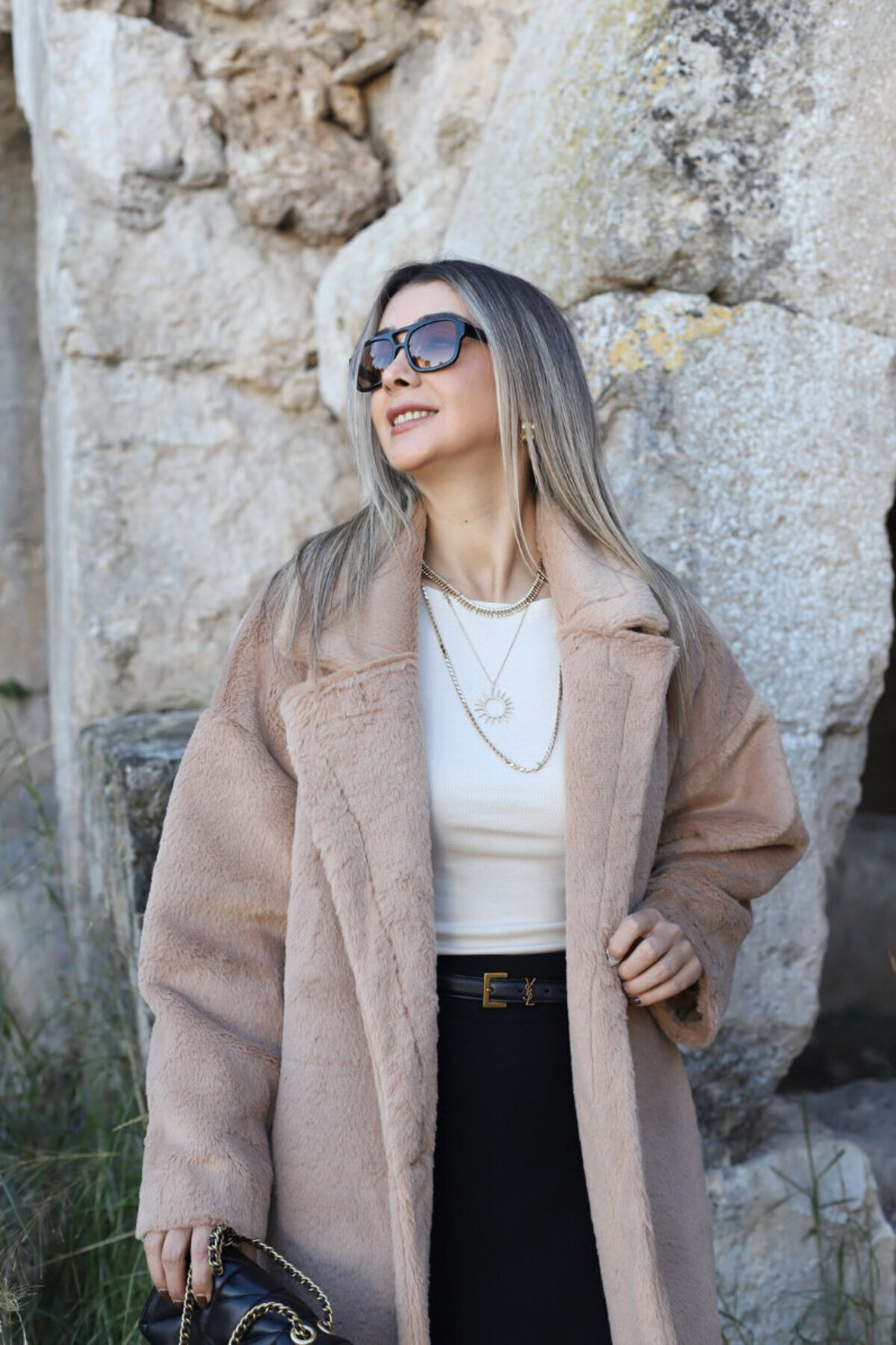 bytugcekaya Camel Standart Beden Kürk Kaban görsel 3