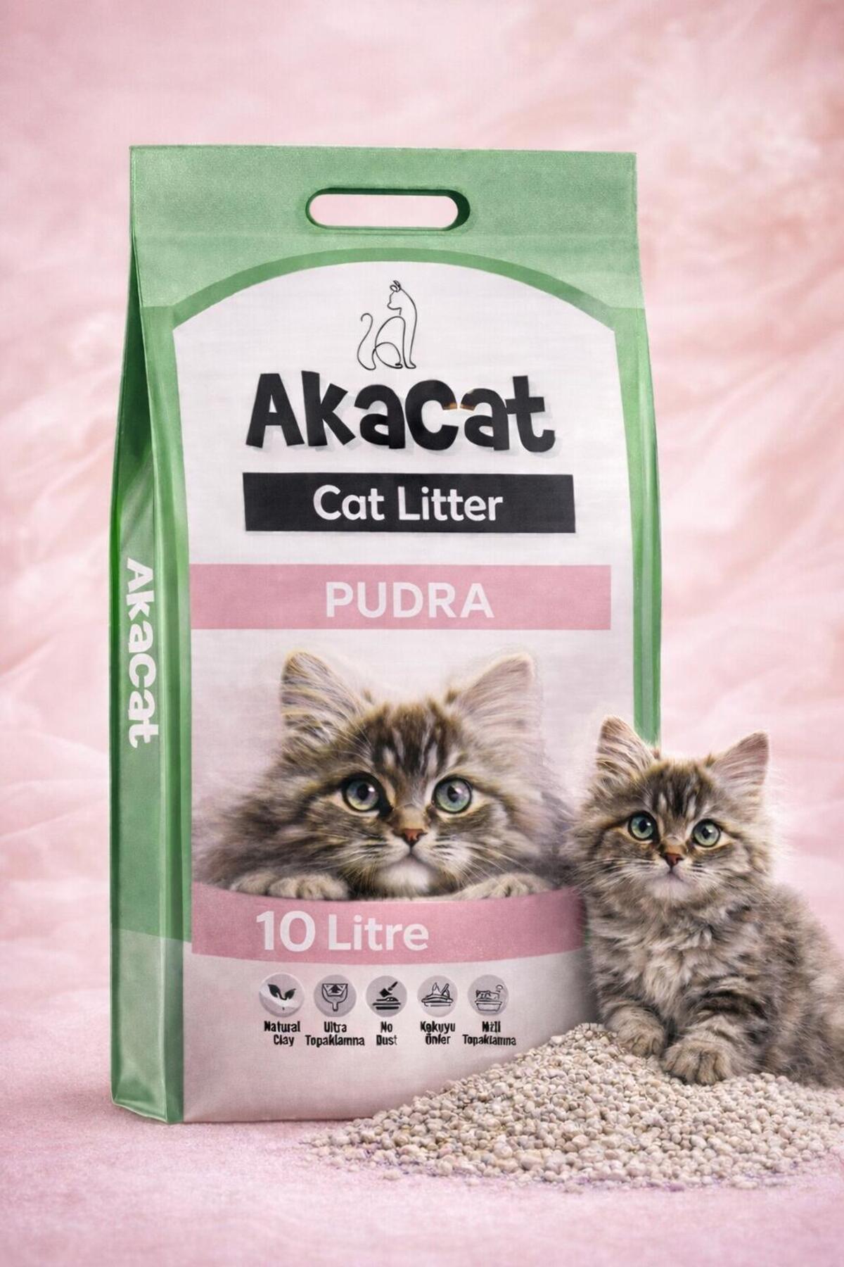 AKACAT Pudra Kokulu 10 Lt Gri Bentonit Doğal %100 Topaklaşan Kedi Kumu