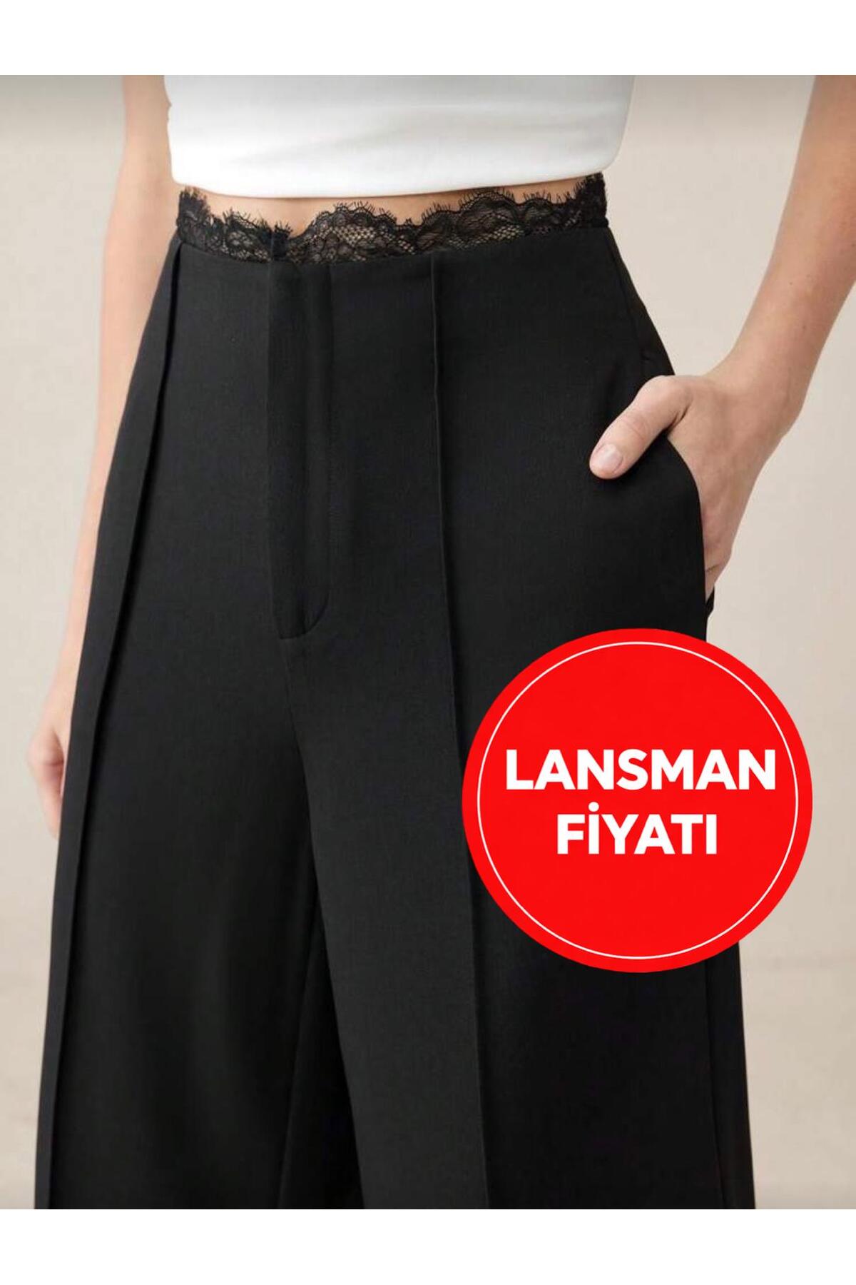 nathia outdoors  Yüksek Bel Dantel Detaylı Palazzo Kadın Pantolon