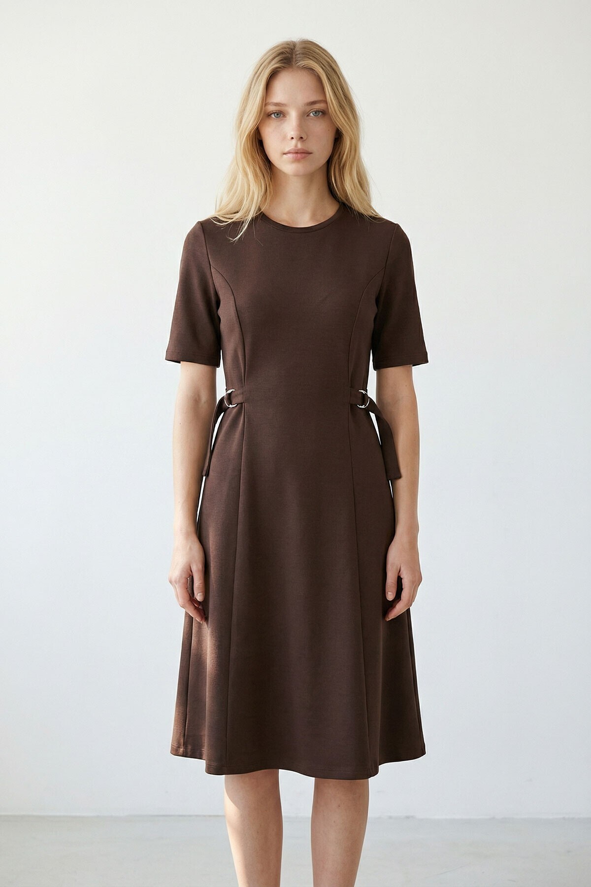 Dark Brown Buckle Modal Fabric Dress