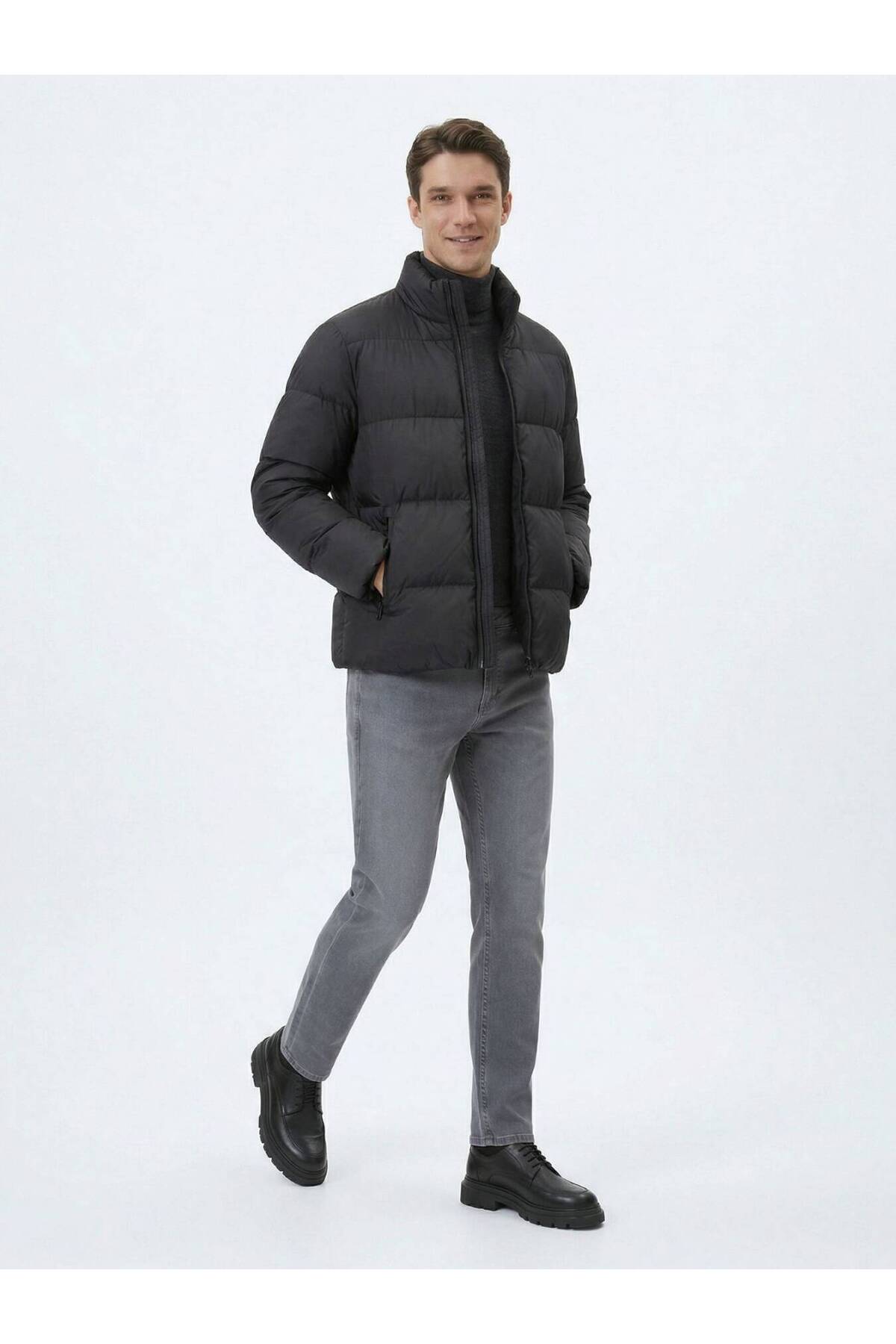 Kip  Siyah Regular Fit Dik Yaka Casual Dokuma Mont - Görsel 4