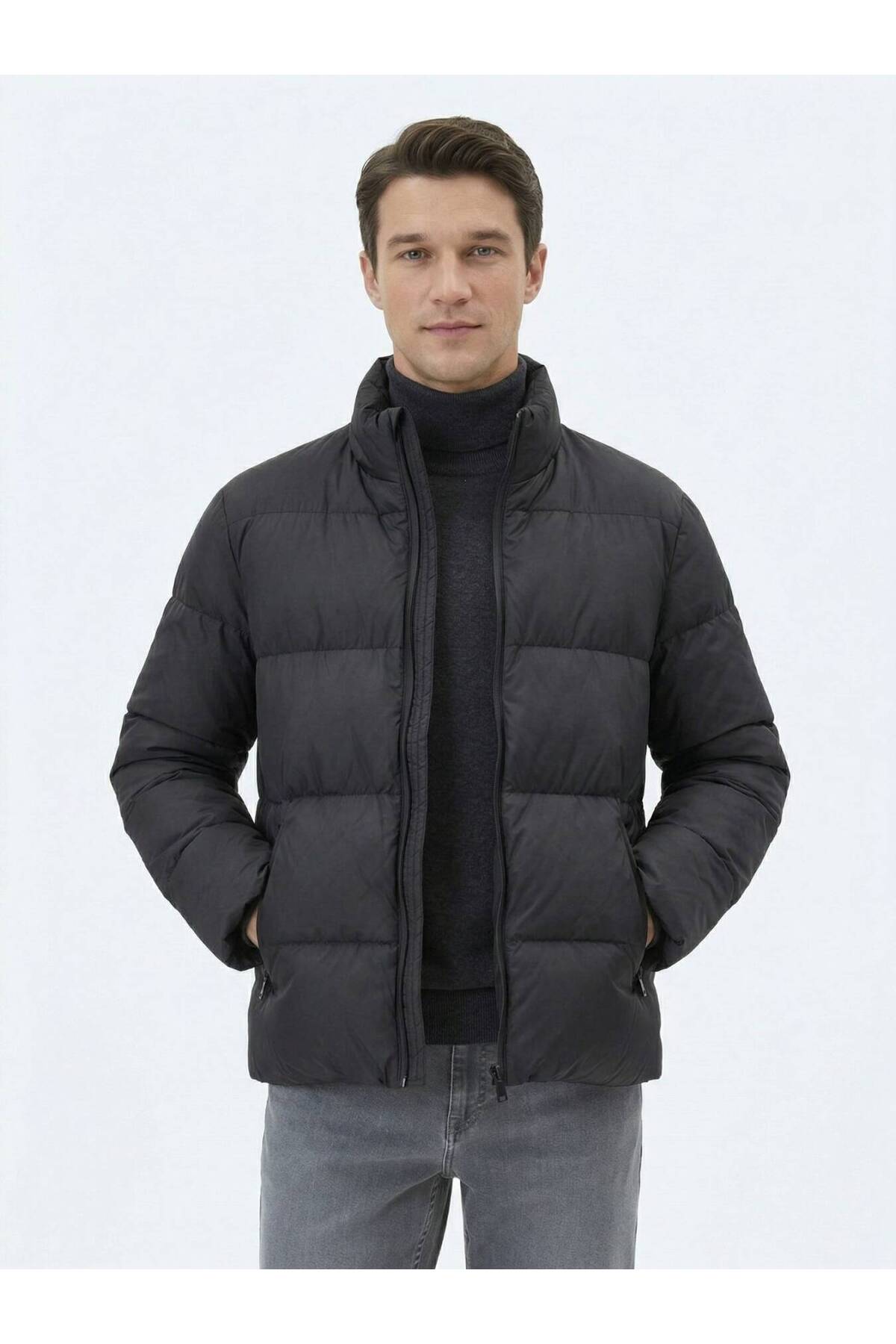 Kip  Siyah Regular Fit Dik Yaka Casual Dokuma Mont - Görsel 2