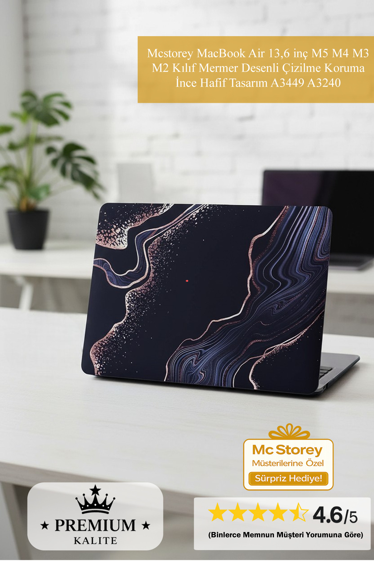 Mcstorey Apple Macbook Air 13,6 inç M5 M4 M3 M2 Kılıf Mermer