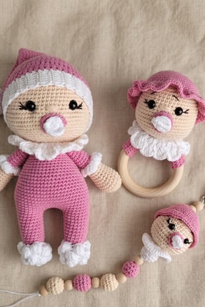 kelebeginruyasihobievi Amigurumi Yenidoğan Emzikli Uyku Arkadaşı Bebek, Çıngı...