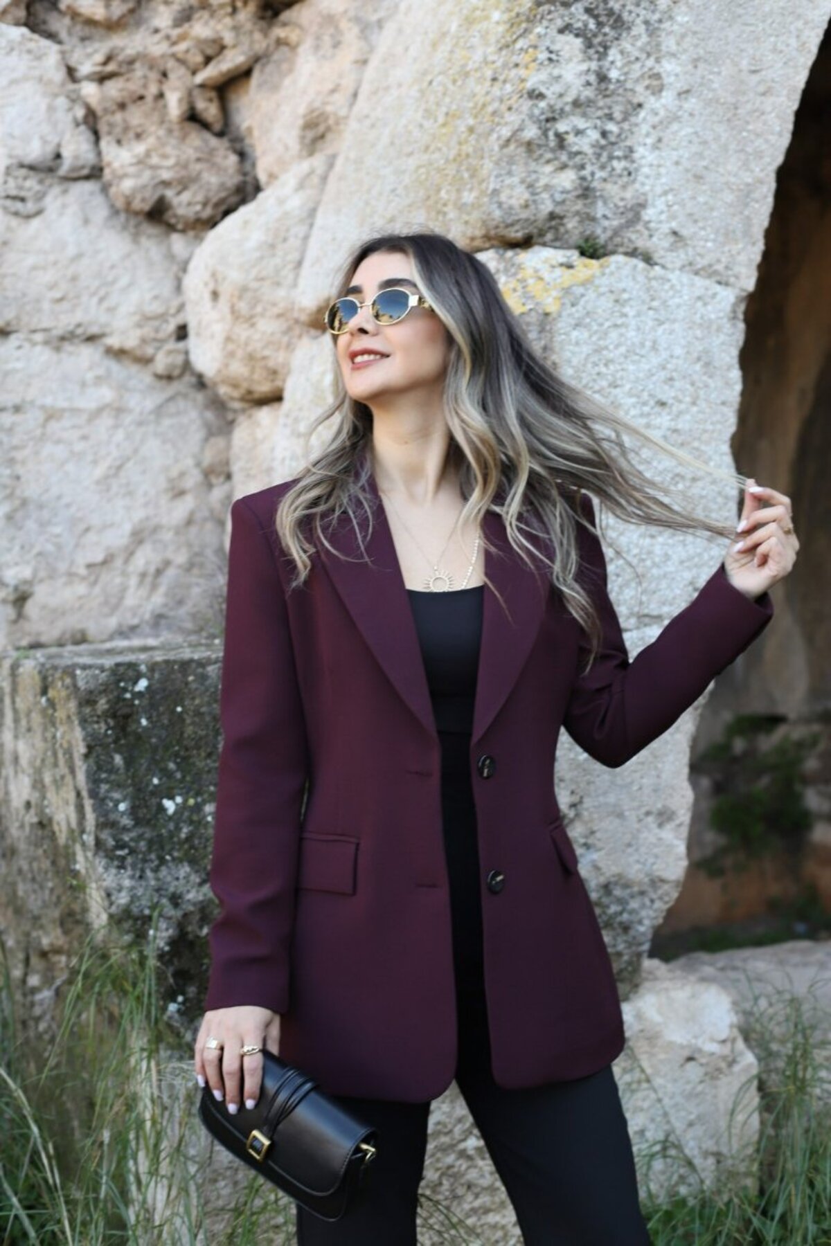 bytugcekaya  Mürdüm Premium Nervür Detay Blazer - Görsel 2