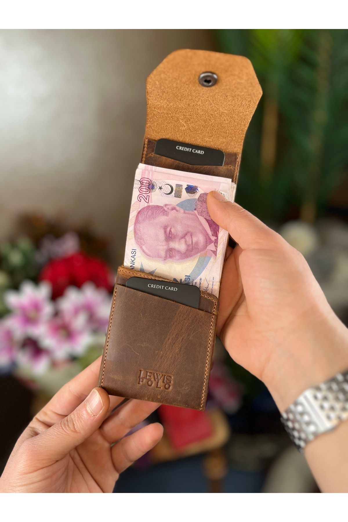 LEWİS POLO  Viral Hakiki Deri Bol Kartlıklı Kullanışlı Taba unisex Cüzdanı - Görsel 4