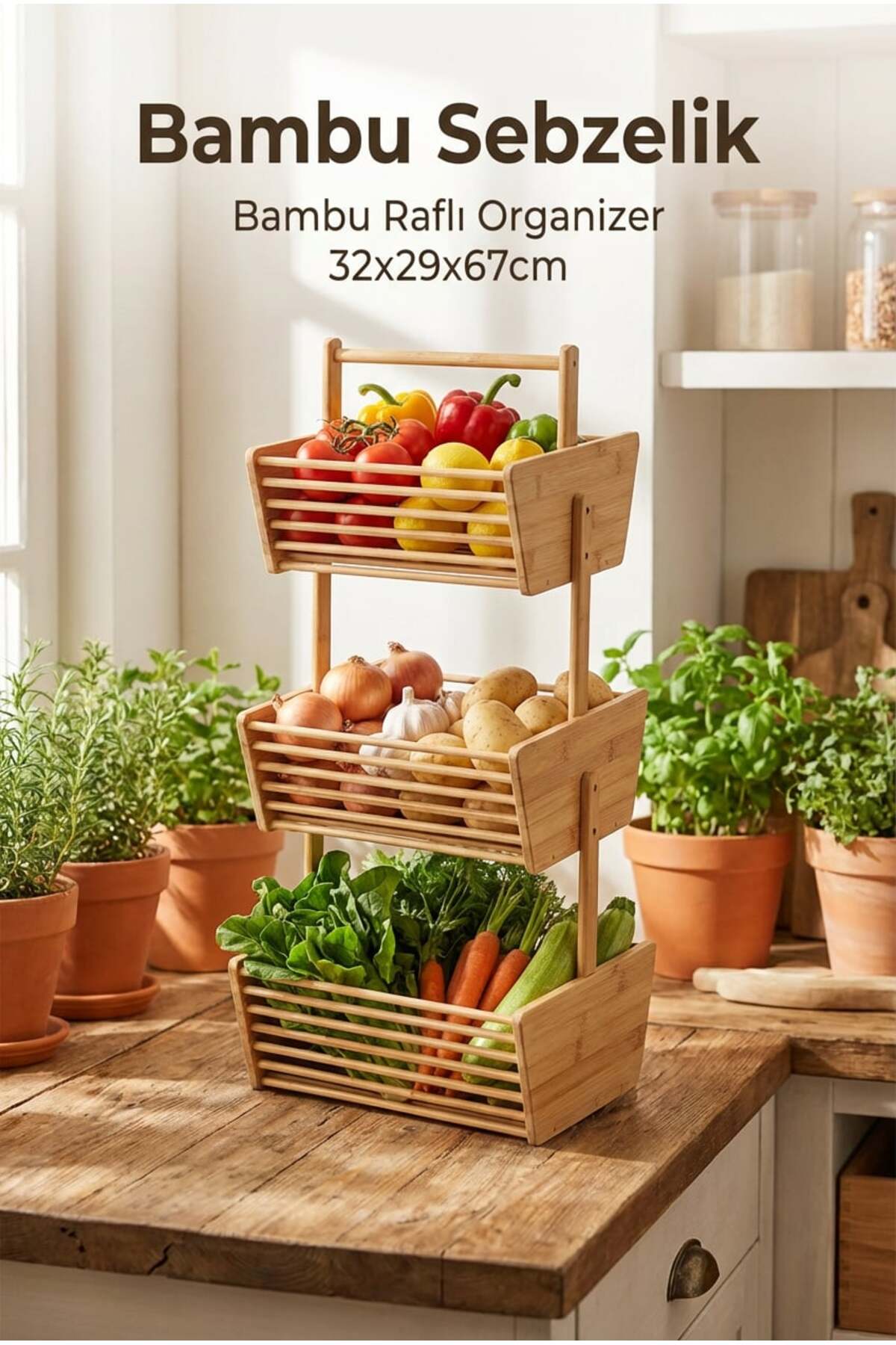 Bamboo Vegetable Holder, Bamboo Shelf Organizer